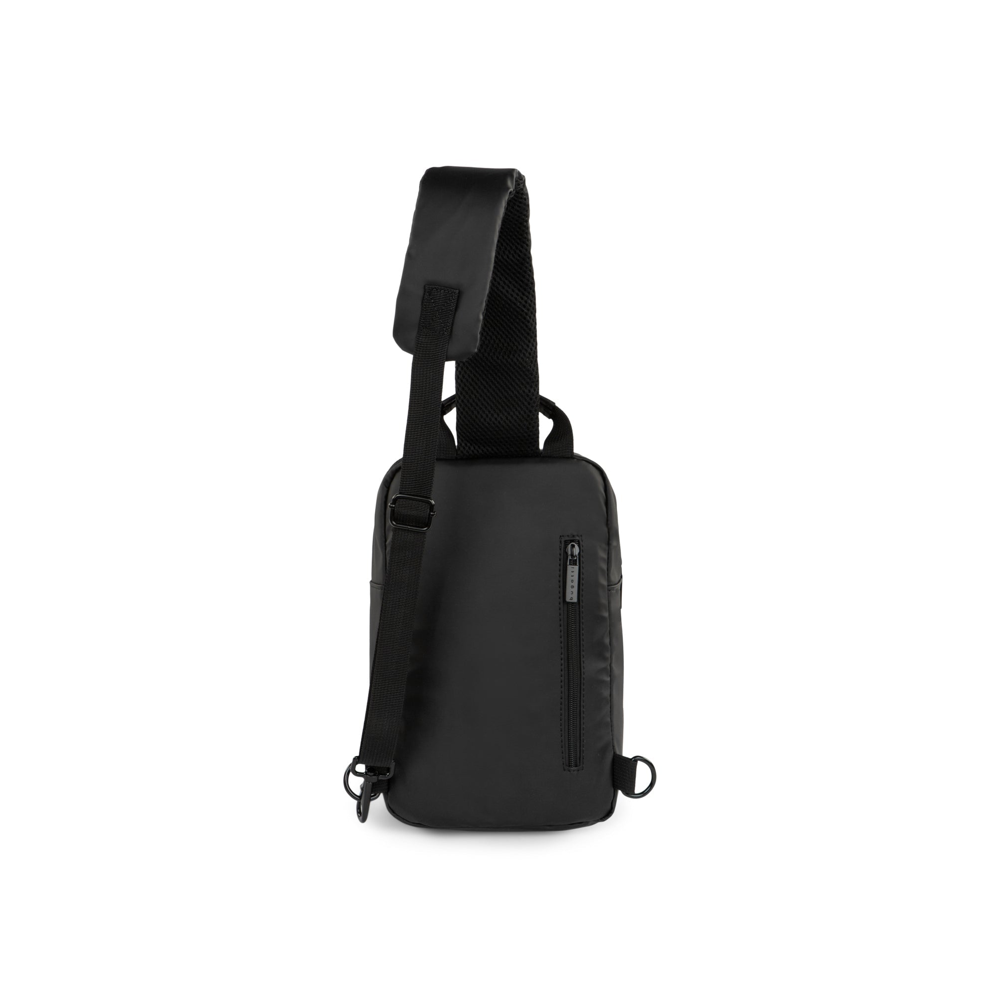 Black sling bag on a white background