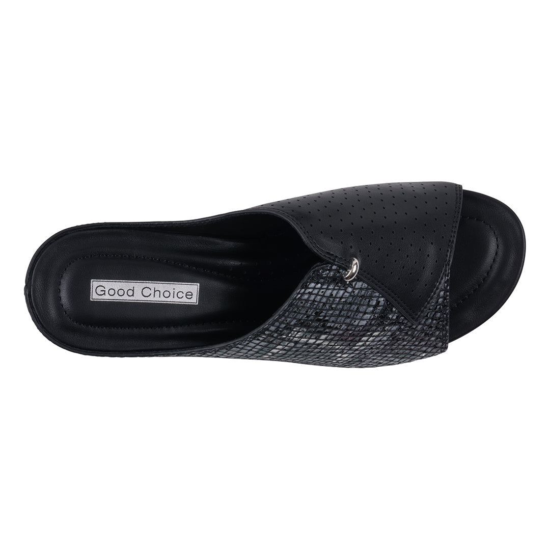 GC Shoes Women's Dacia Black Snake-Skin Wedge Sandals