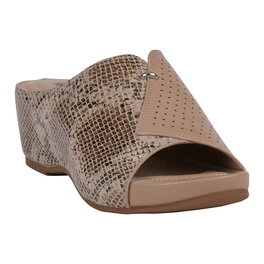 GC Shoes Women's Dacia Tan Snake-Skin Wedge Sandals
