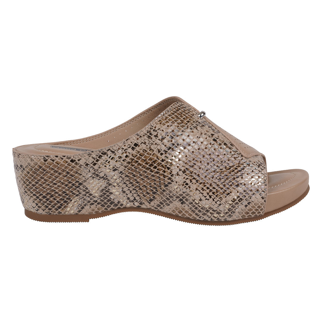 GC Shoes Women's Dacia Tan Snake-Skin Wedge Sandals