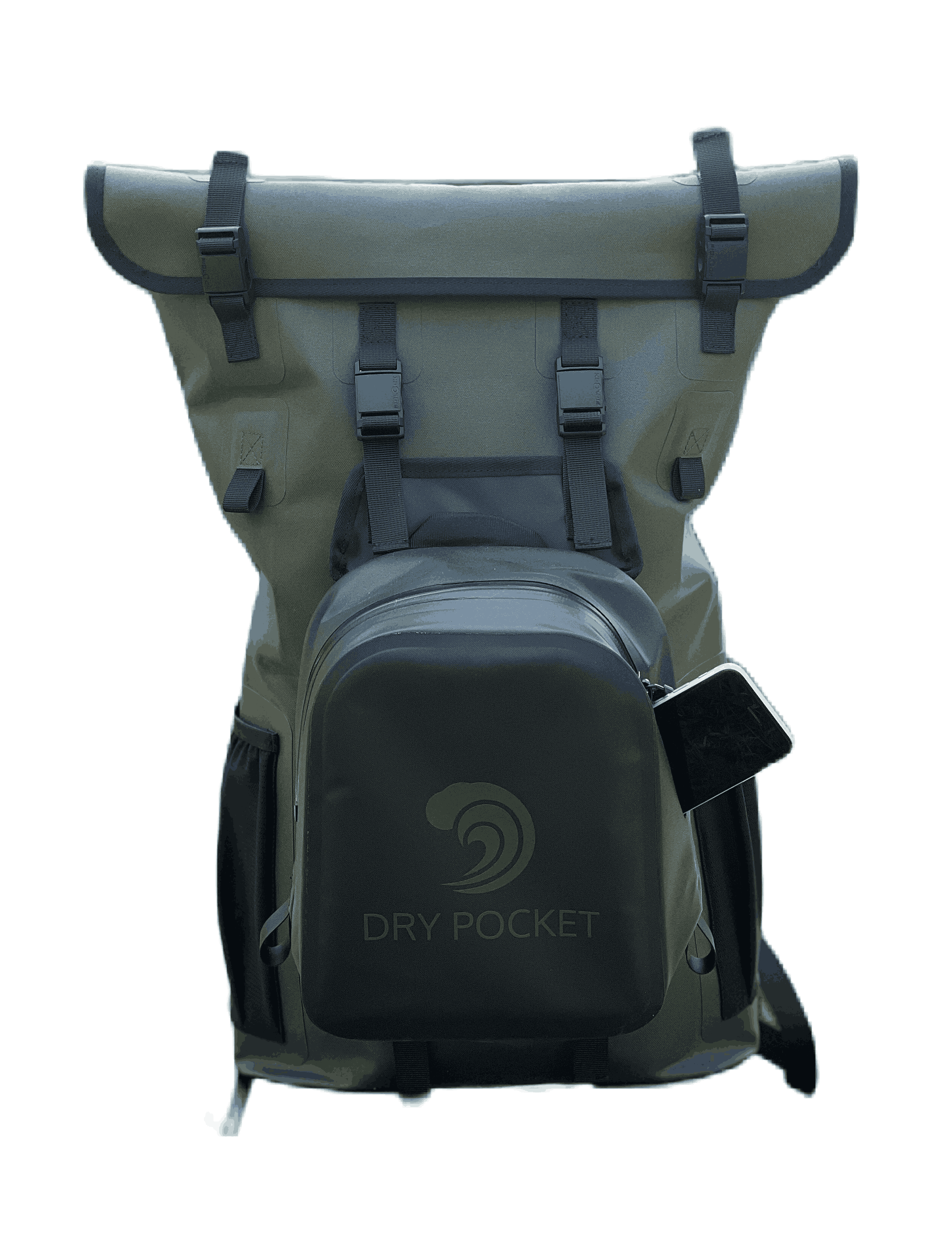 Backpack with a visible brand logo on a white background