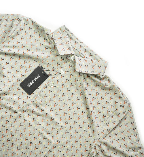 Patterned shirt with a tag on a white background