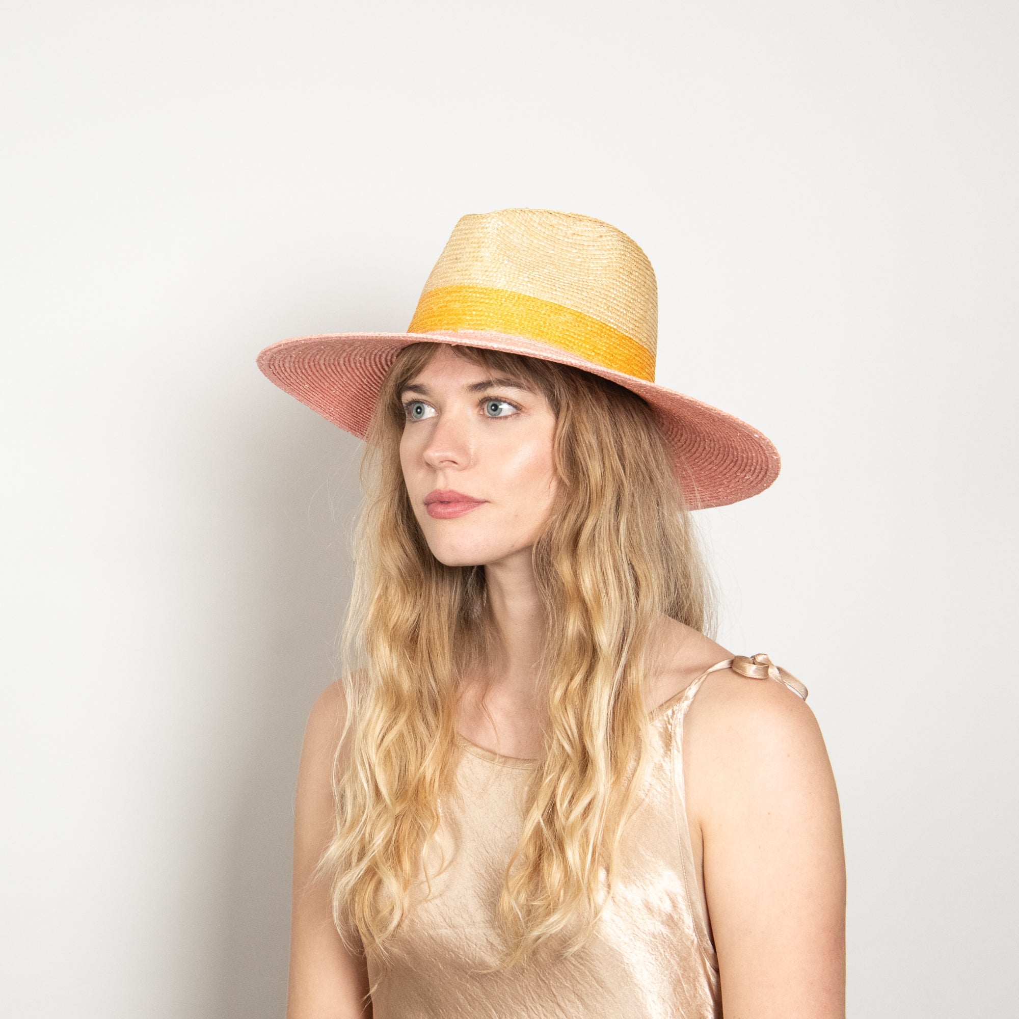 Bondi Wheat Straw Hat in Pink and Gold