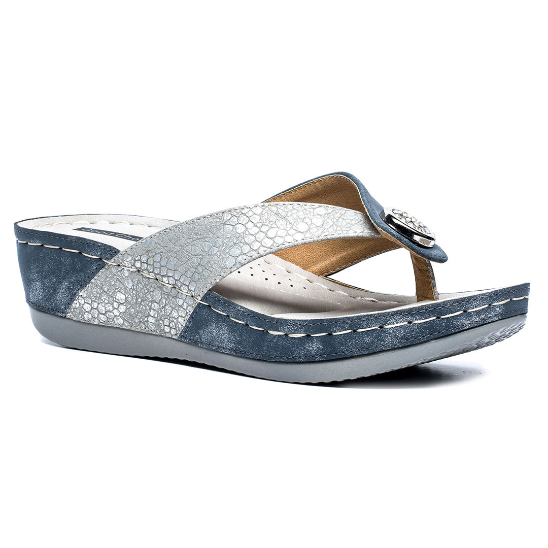 GC Shoes Women's Dafni Blue Wedge Sandals
