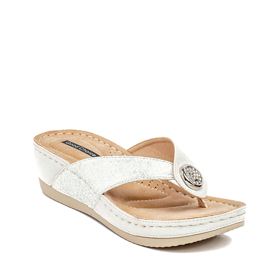 GC Shoes Women's Dafni White Wedge Sandals