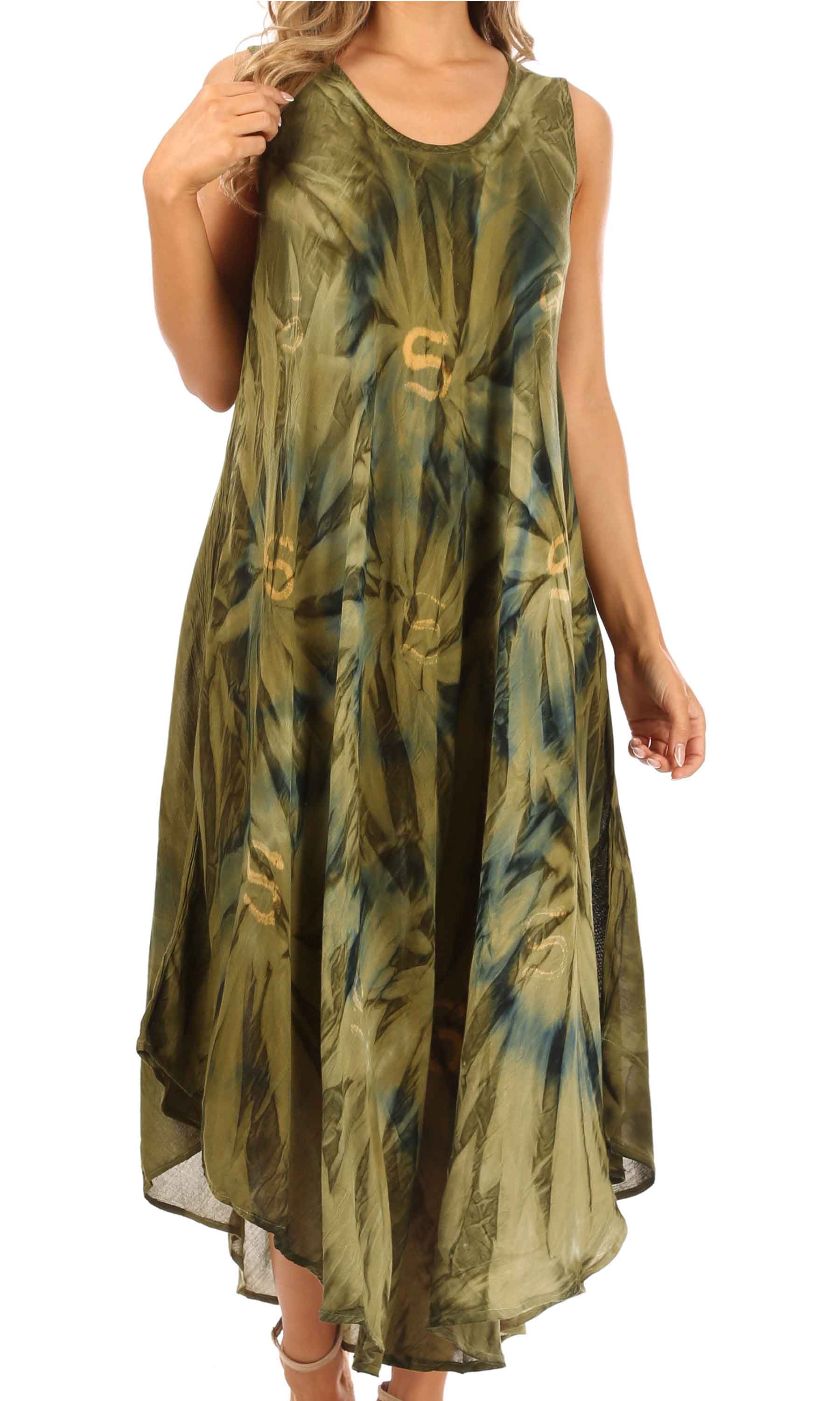 Green tie-dye dress on a white background