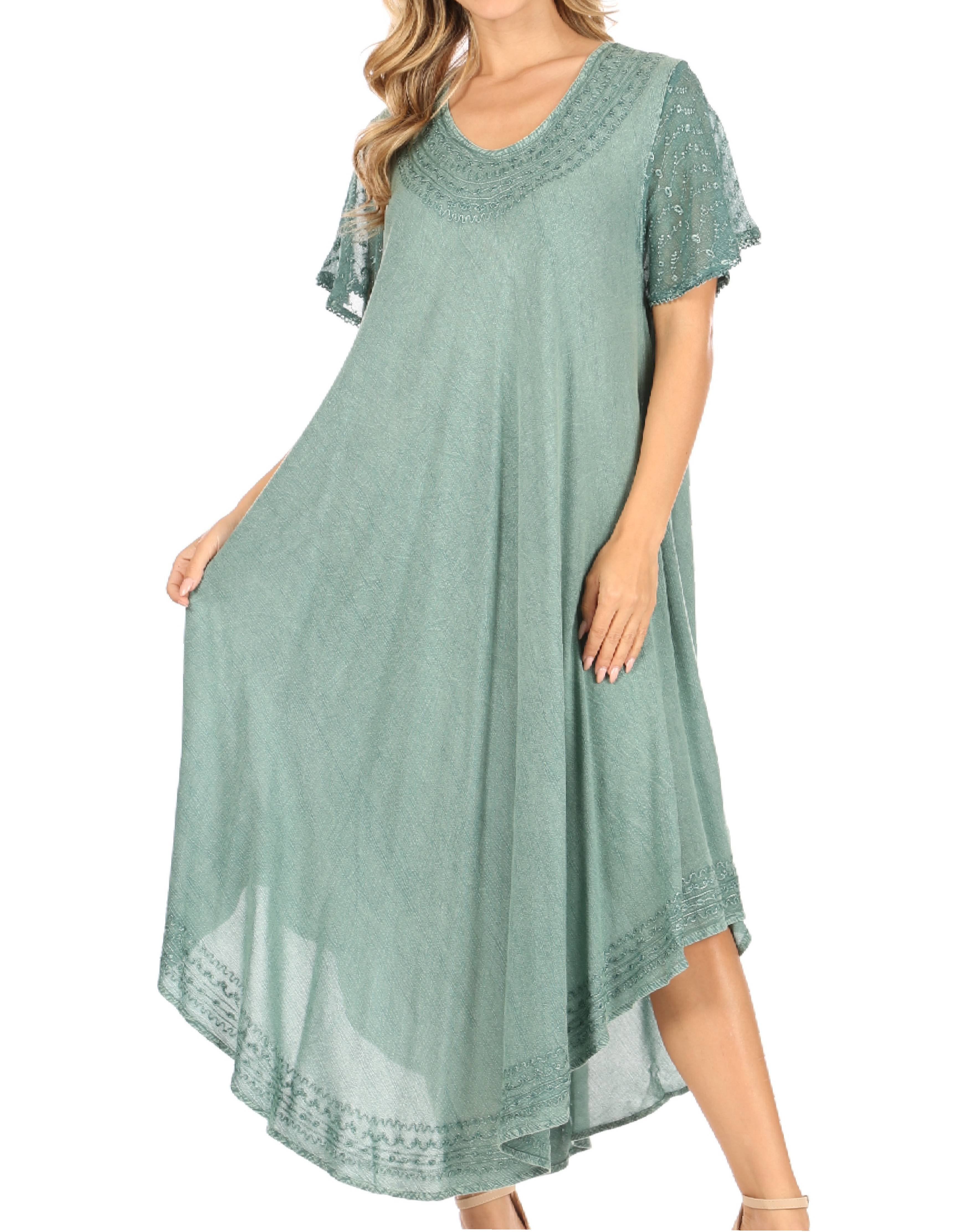 Green dress with lace details on a white background
