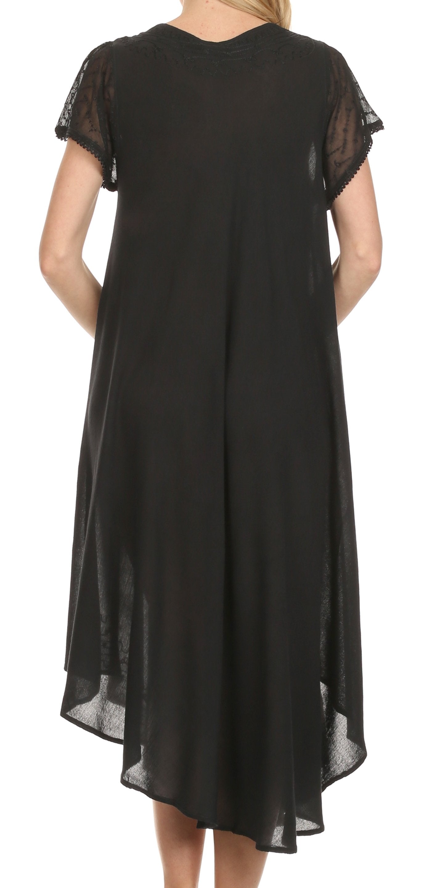 Black dress with sheer sleeves on a white background