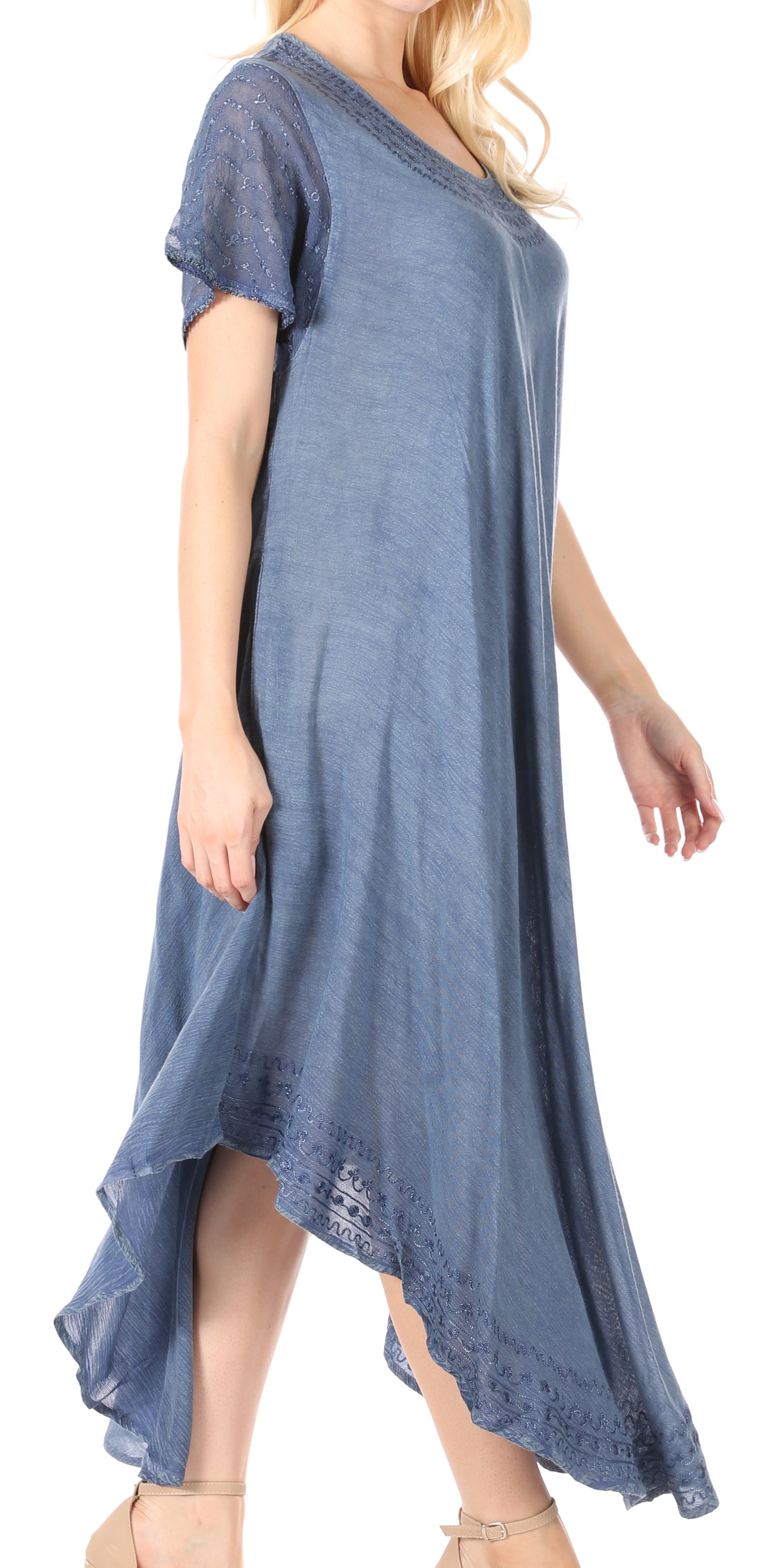 Blue dress with lace hem on a white background