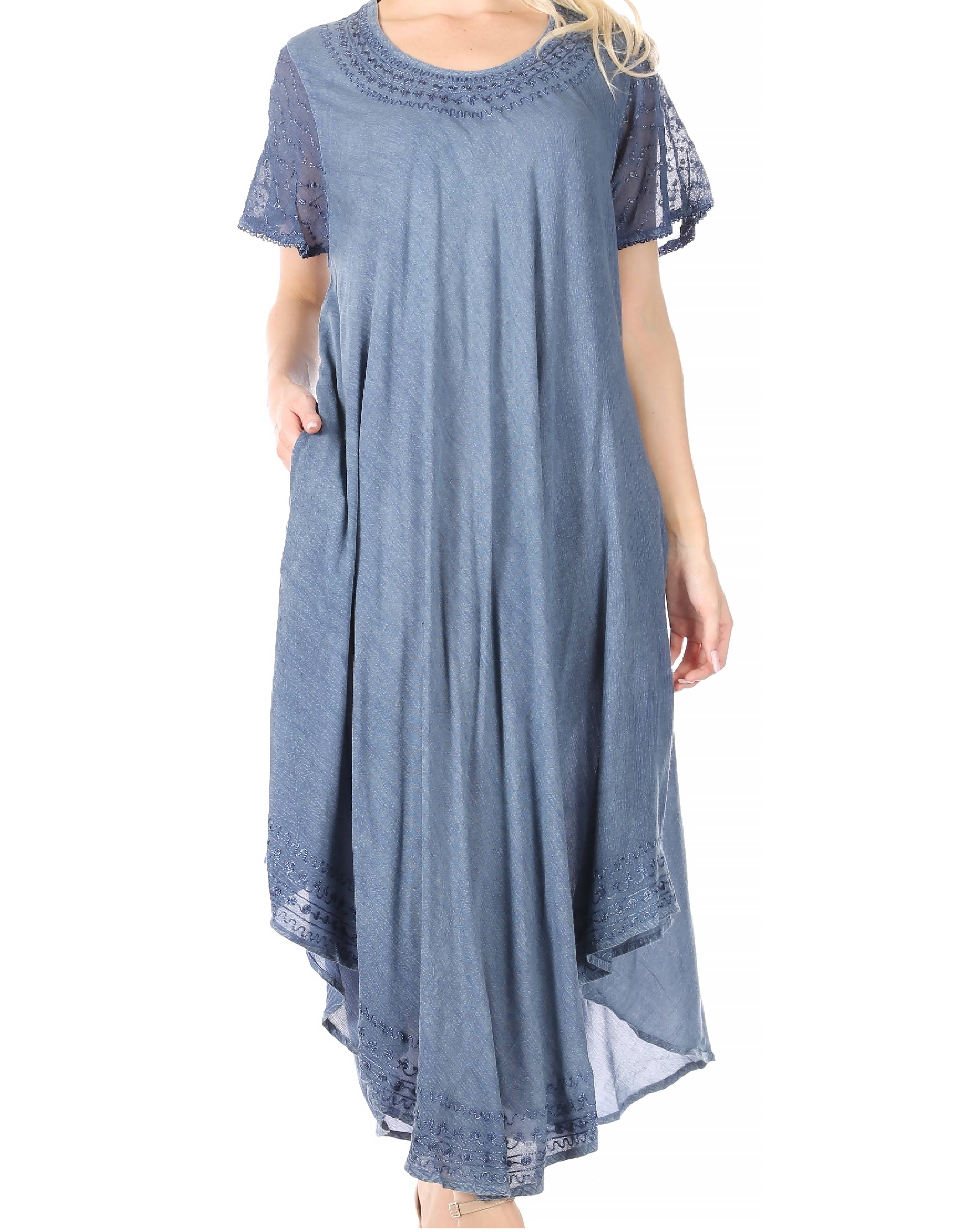 Blue dress with lace details on a white background