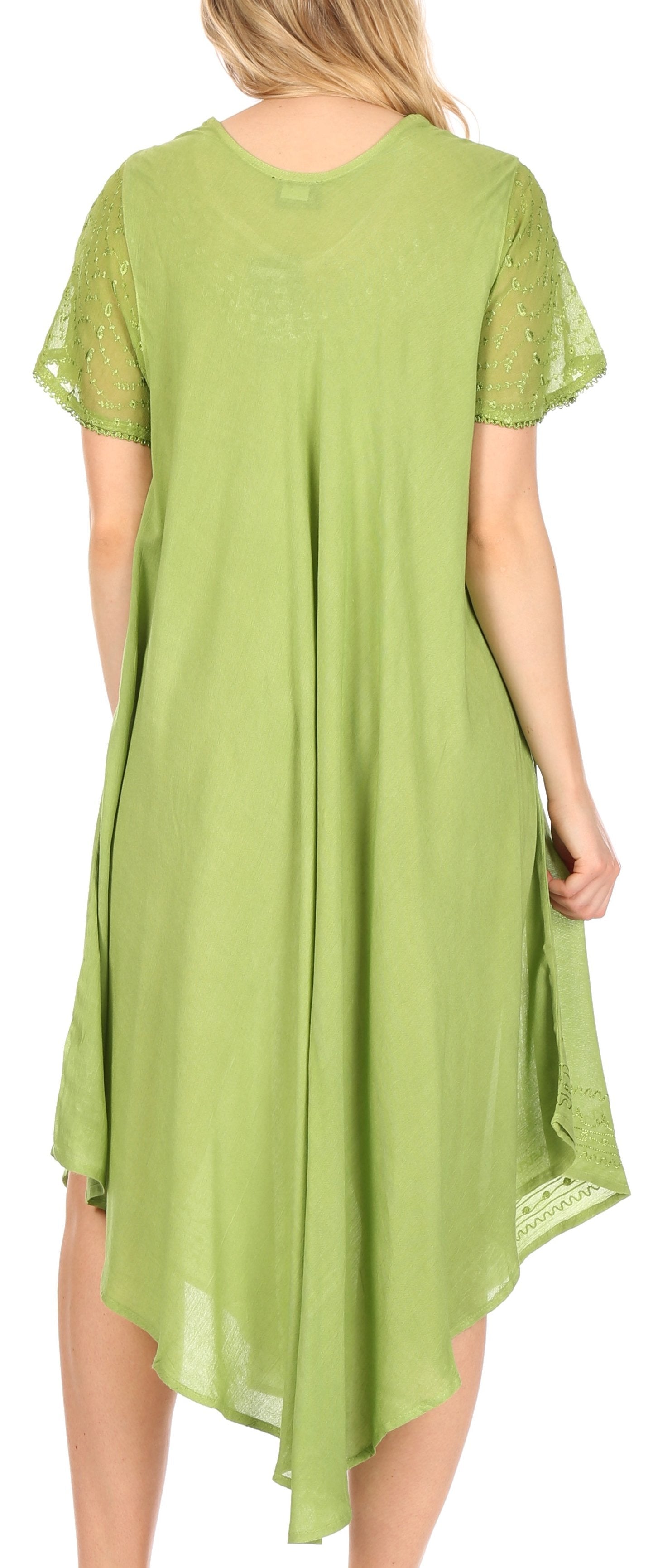 Green dress with lace sleeves on a white background