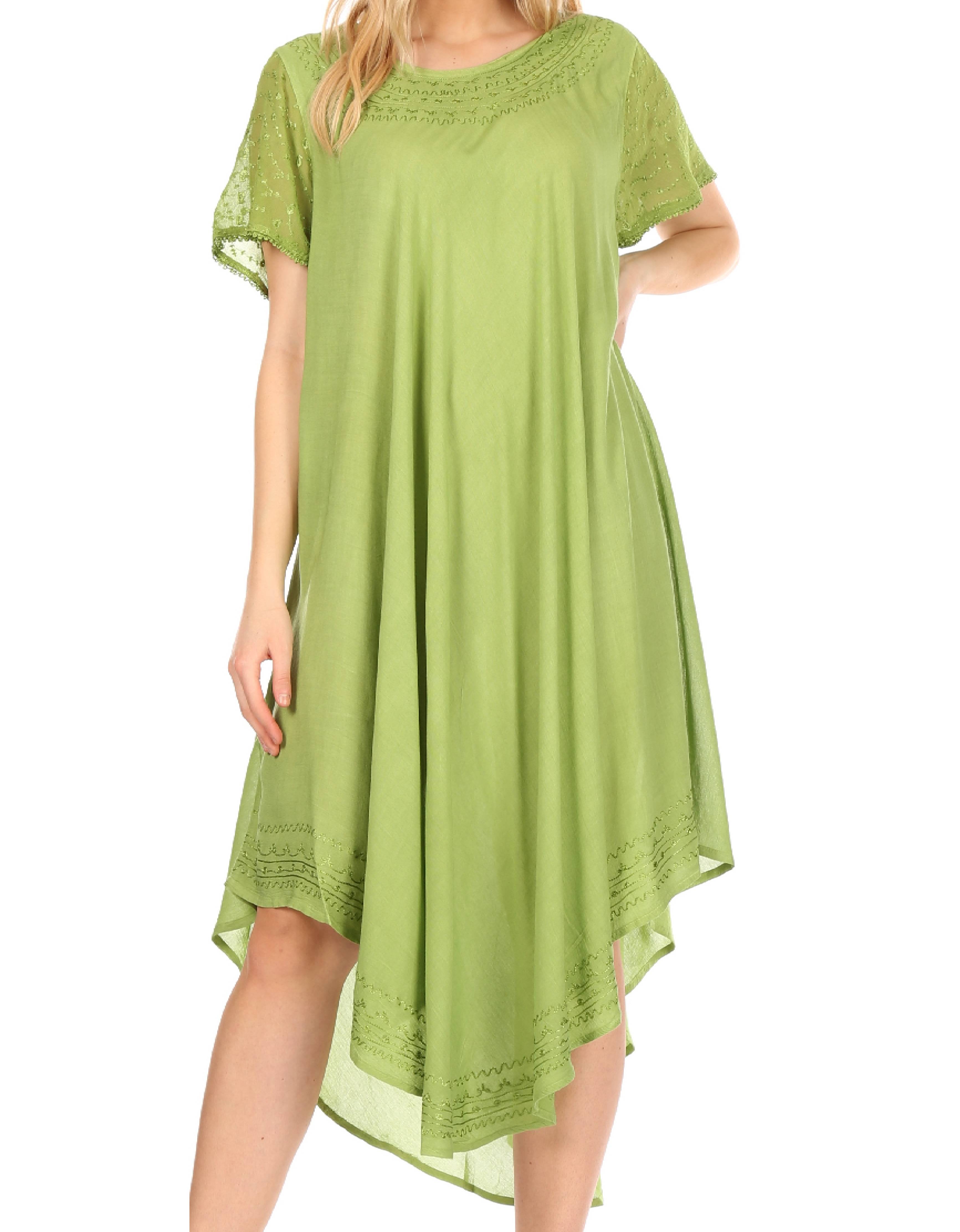 Green dress with lace details on a white background