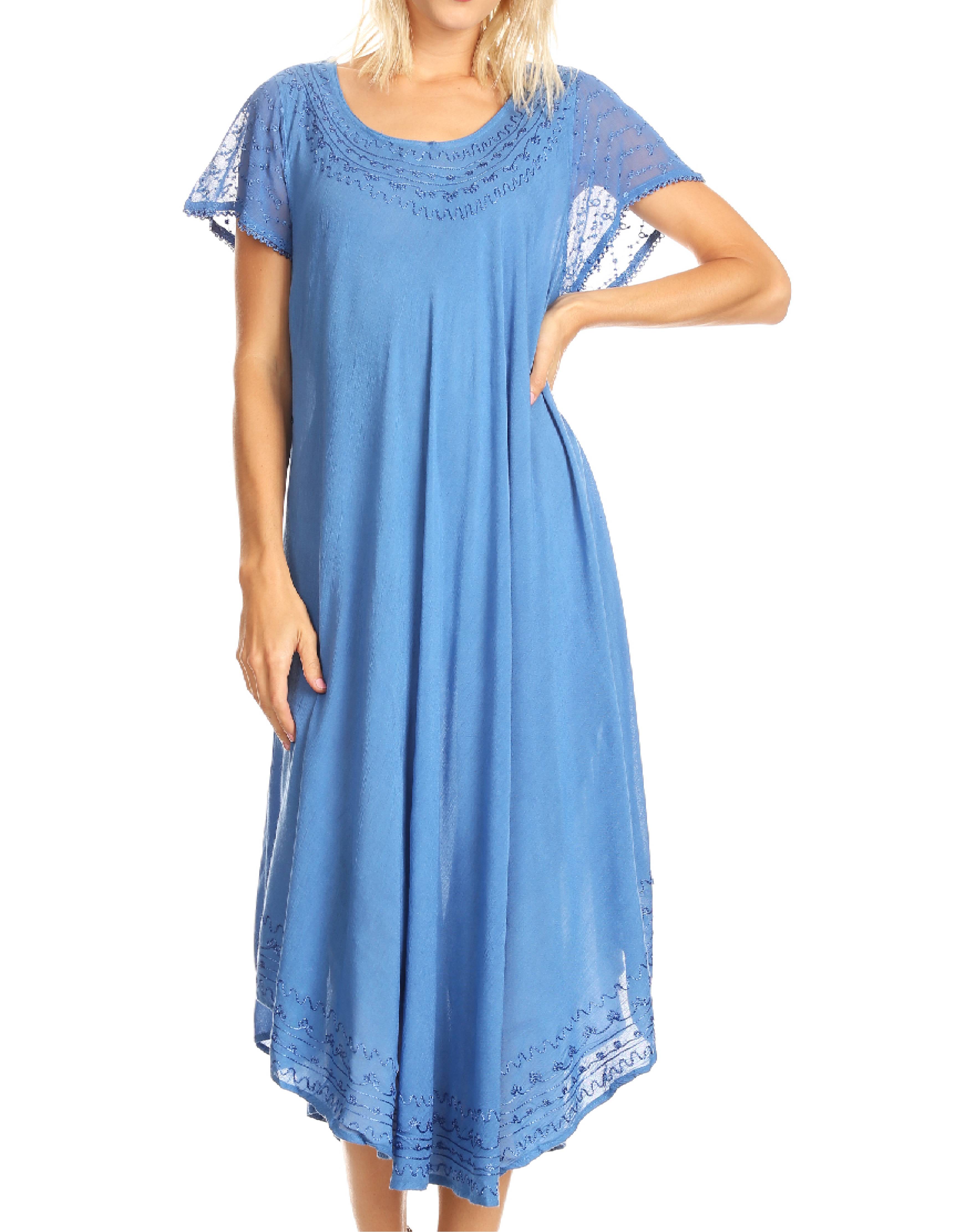 Blue dress with lace details on a white background