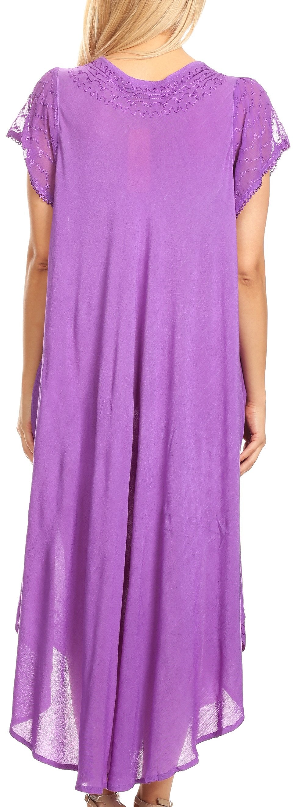 Purple dress with lace details on a white background