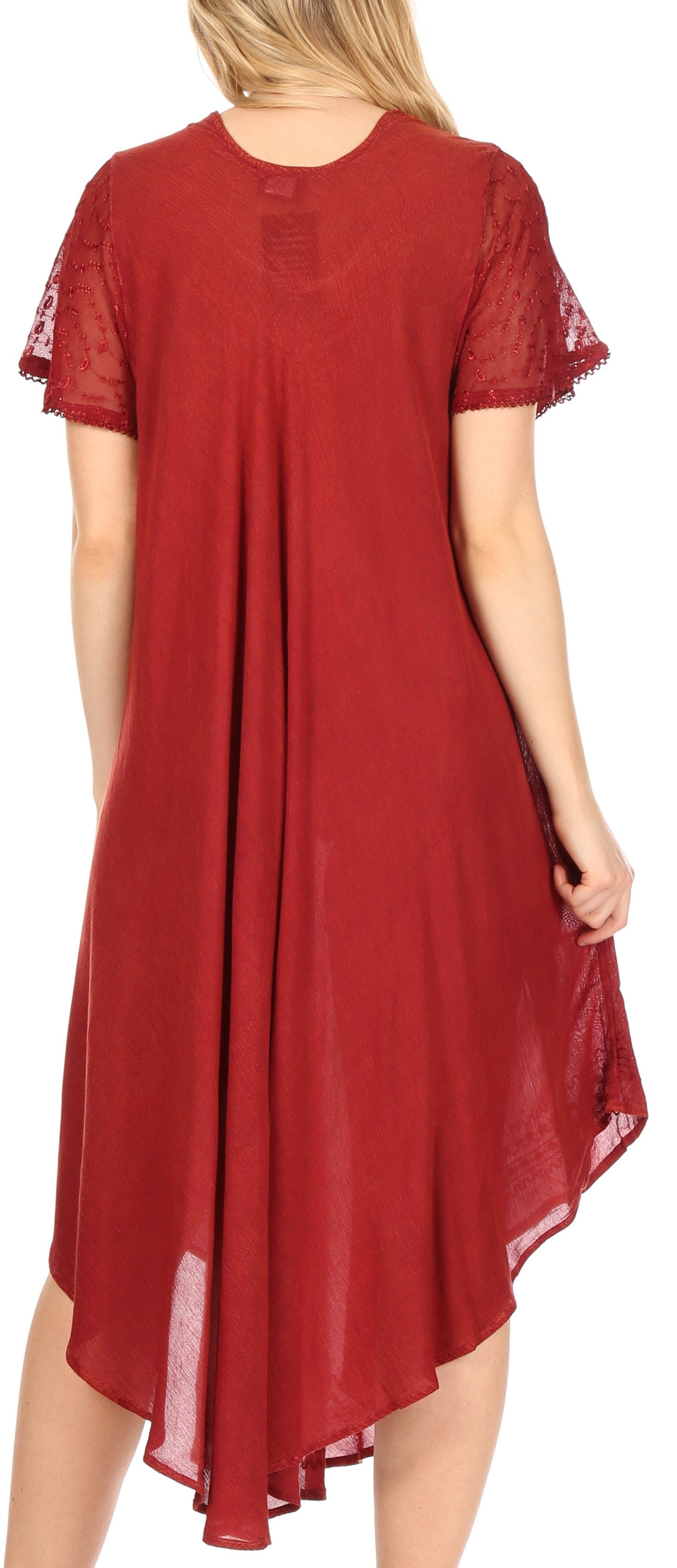 Red dress with lace sleeves on a white background