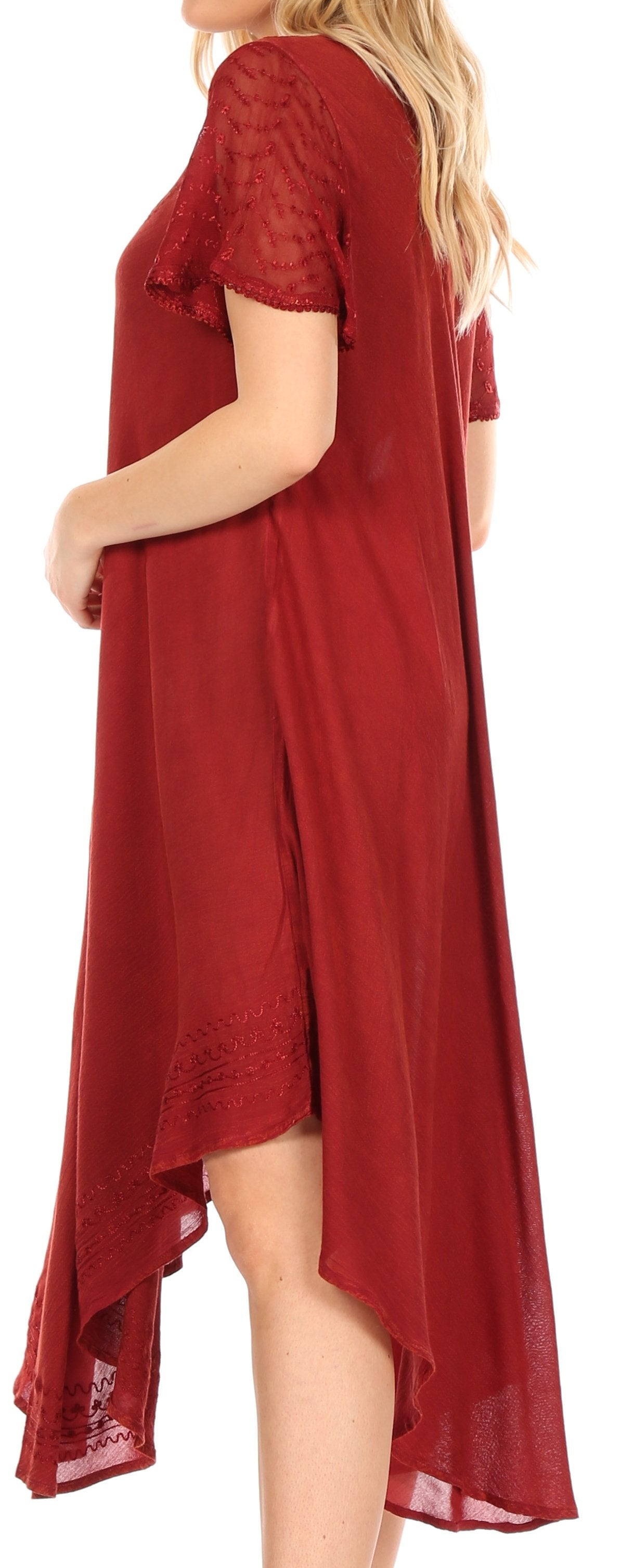 Red dress with lace details on a white background