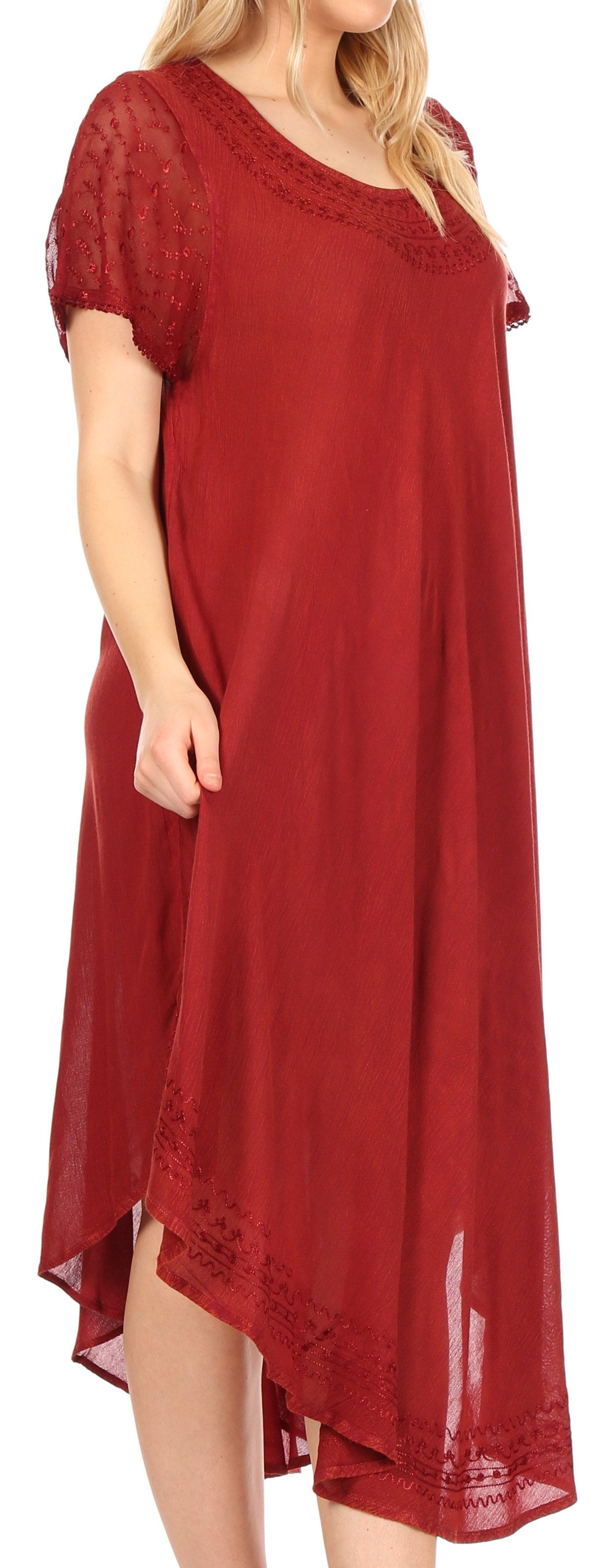 Red dress with lace details on a white background
