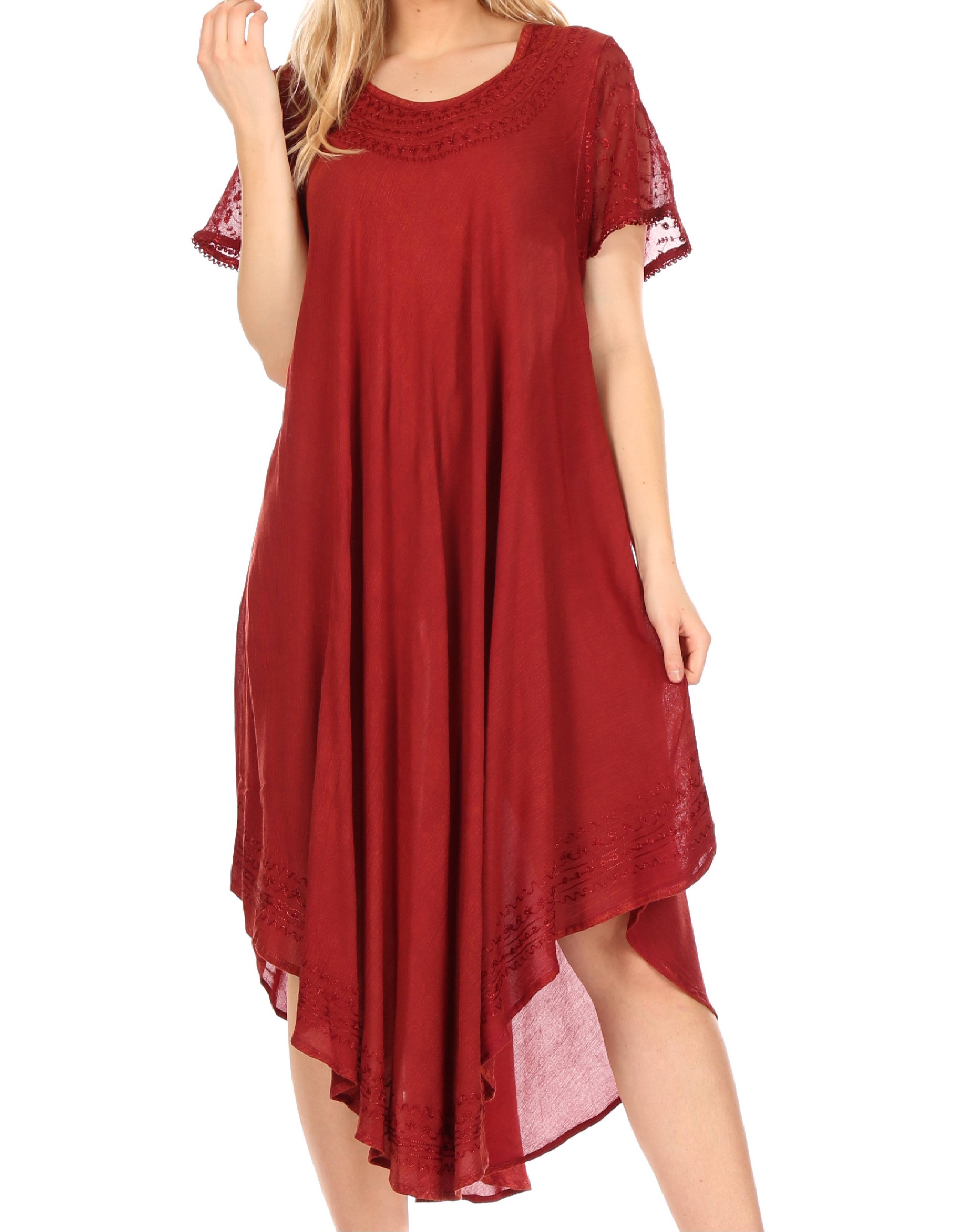 Red dress with lace details on a white background