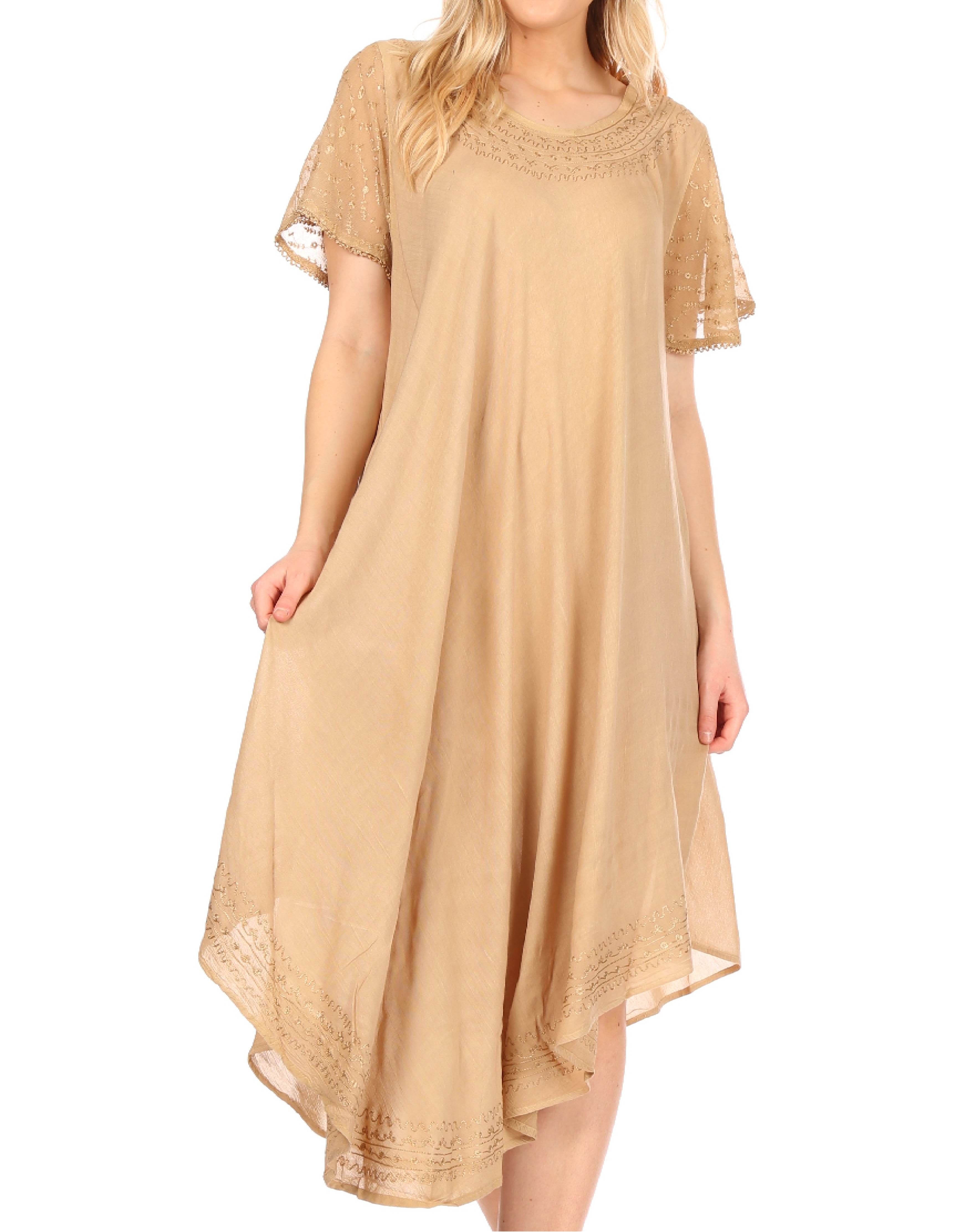 Beige dress with lace details on a white background