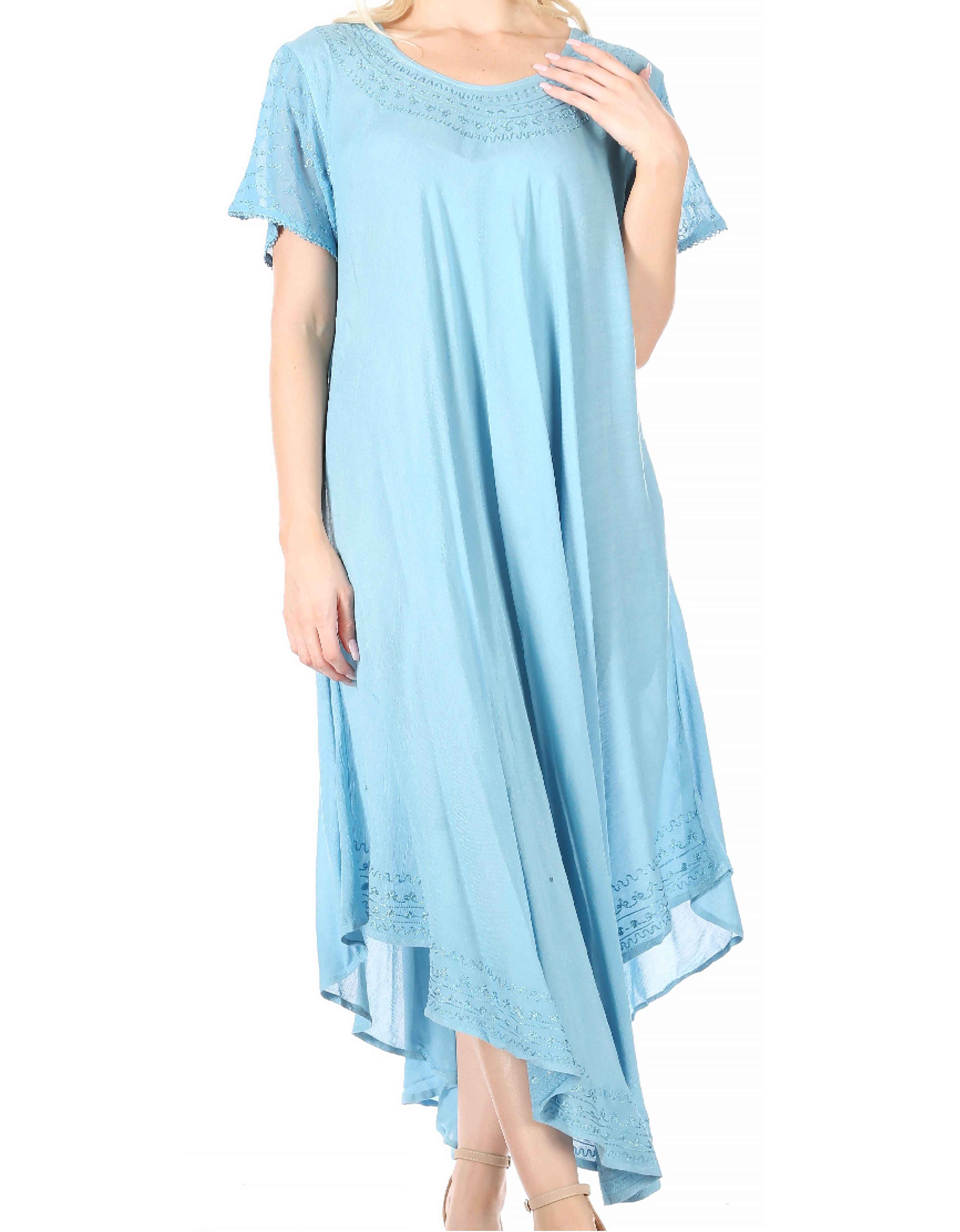 Light blue dress with lace details on a white background