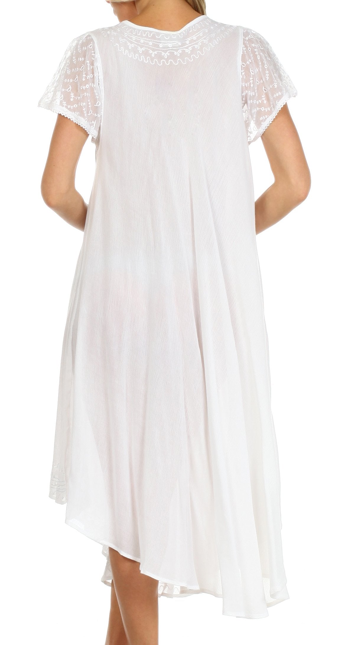 White dress with lace sleeves on a white background