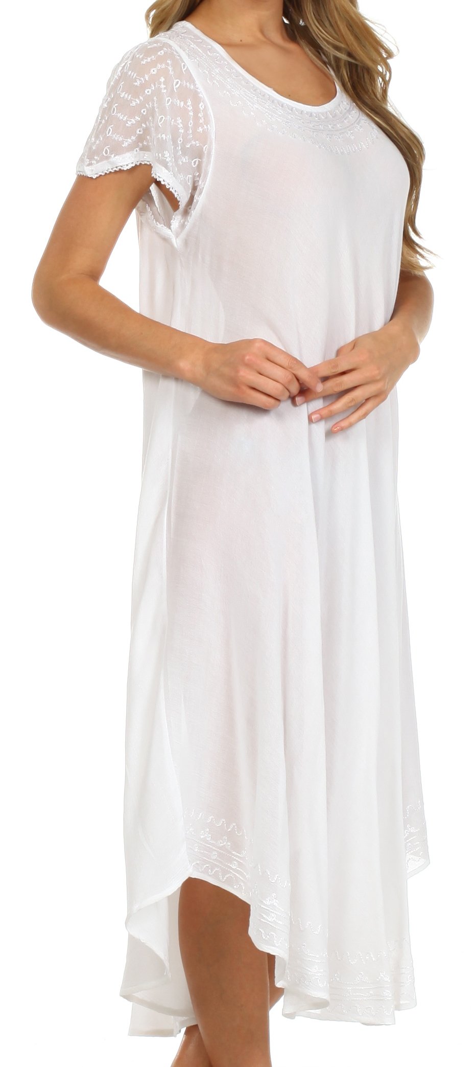 White dress with lace sleeves on a white background