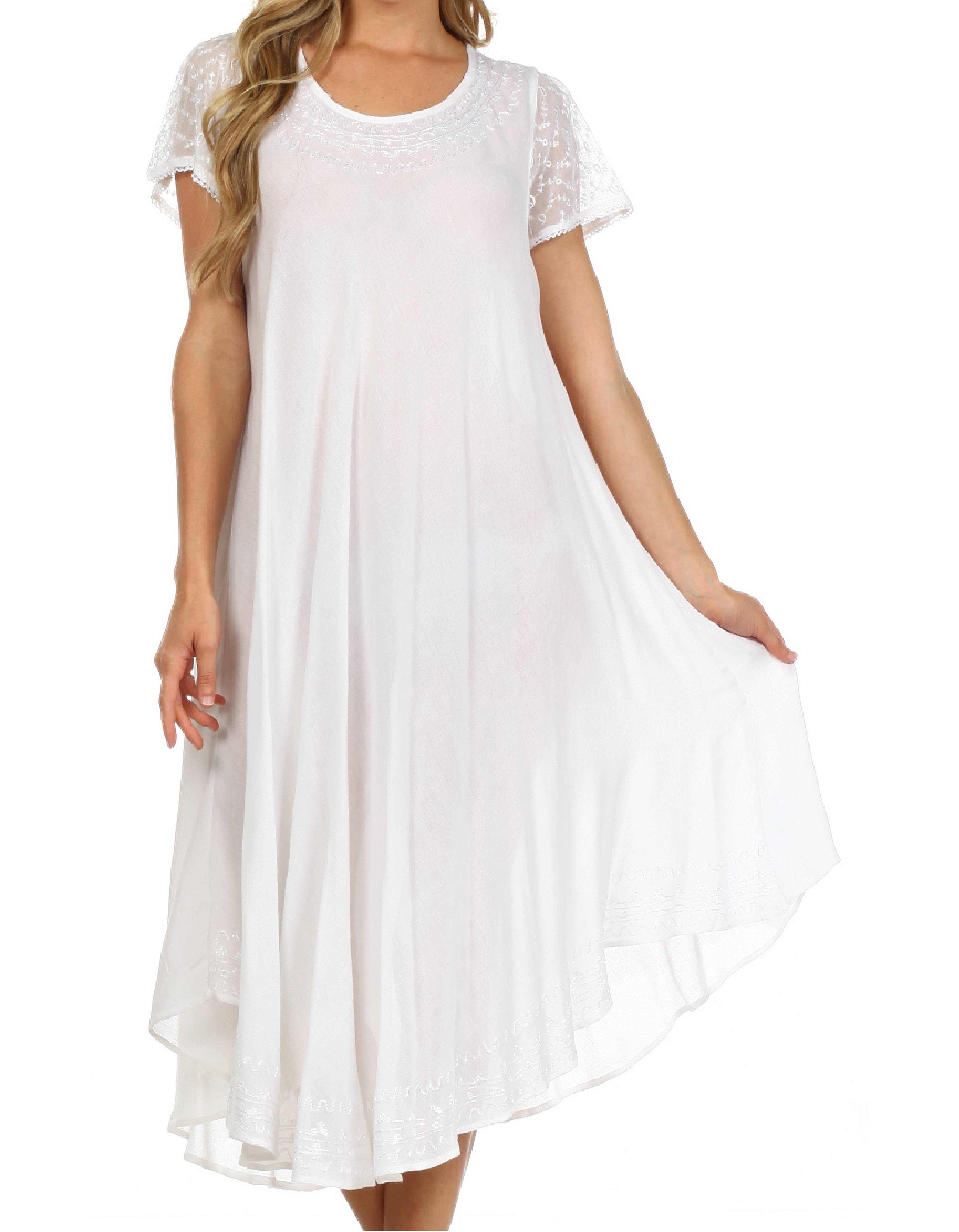 White dress with lace sleeves on a white background