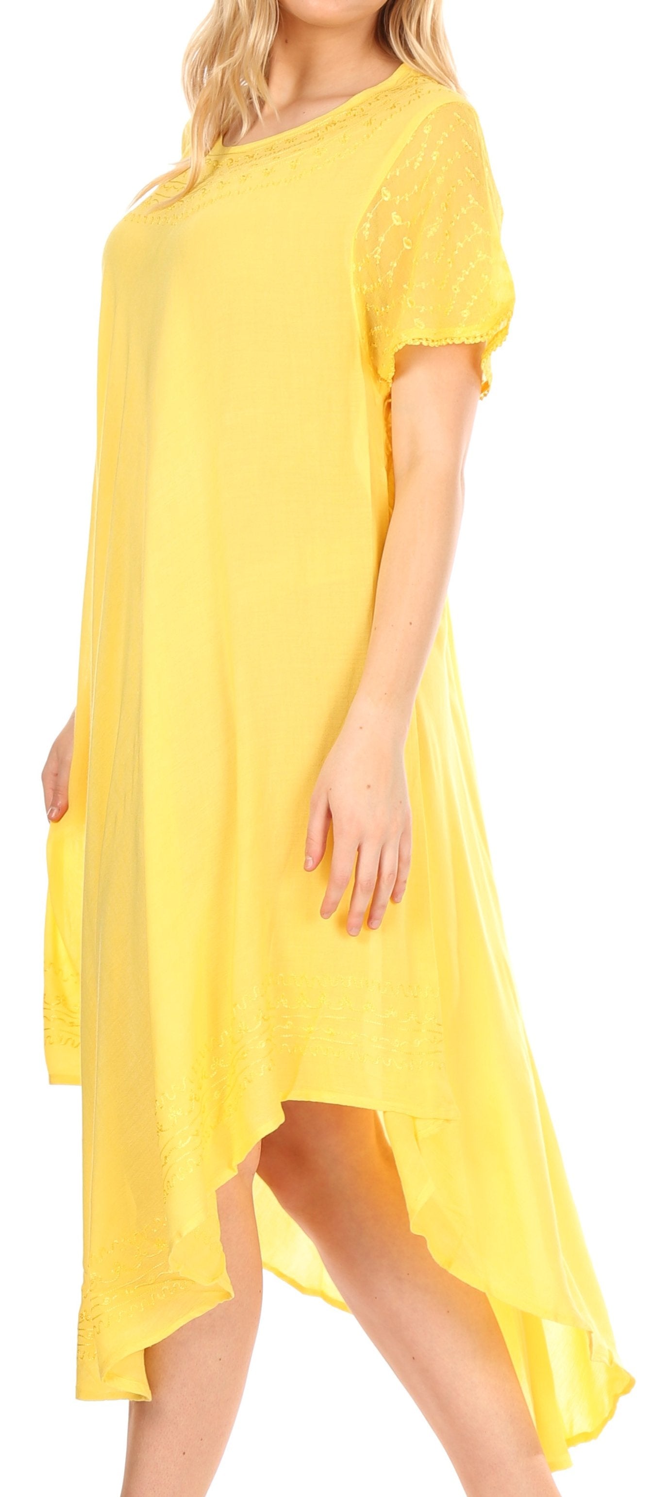 Yellow dress with a high-low hemline on a white background