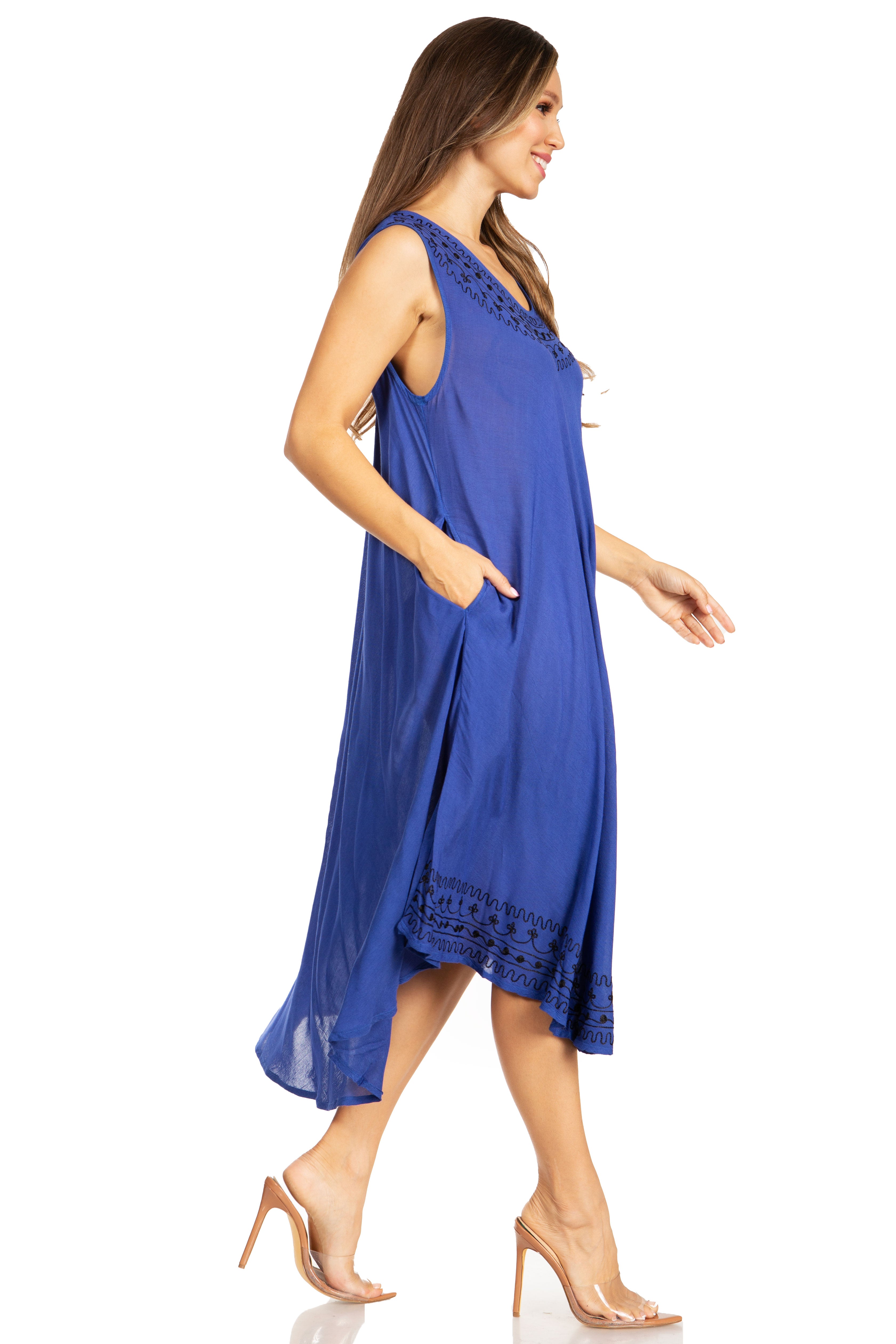 Woman wearing a blue dress on a white background