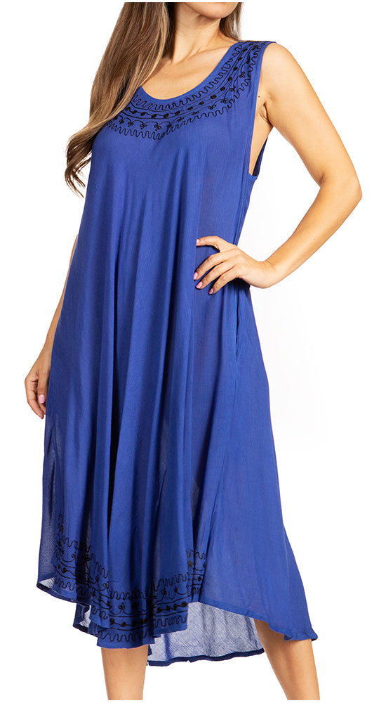 Blue dress with lace details on a white background
