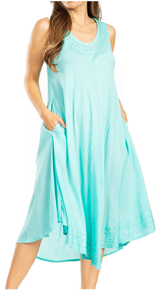 Light blue sleeveless dress worn by a model on a white background