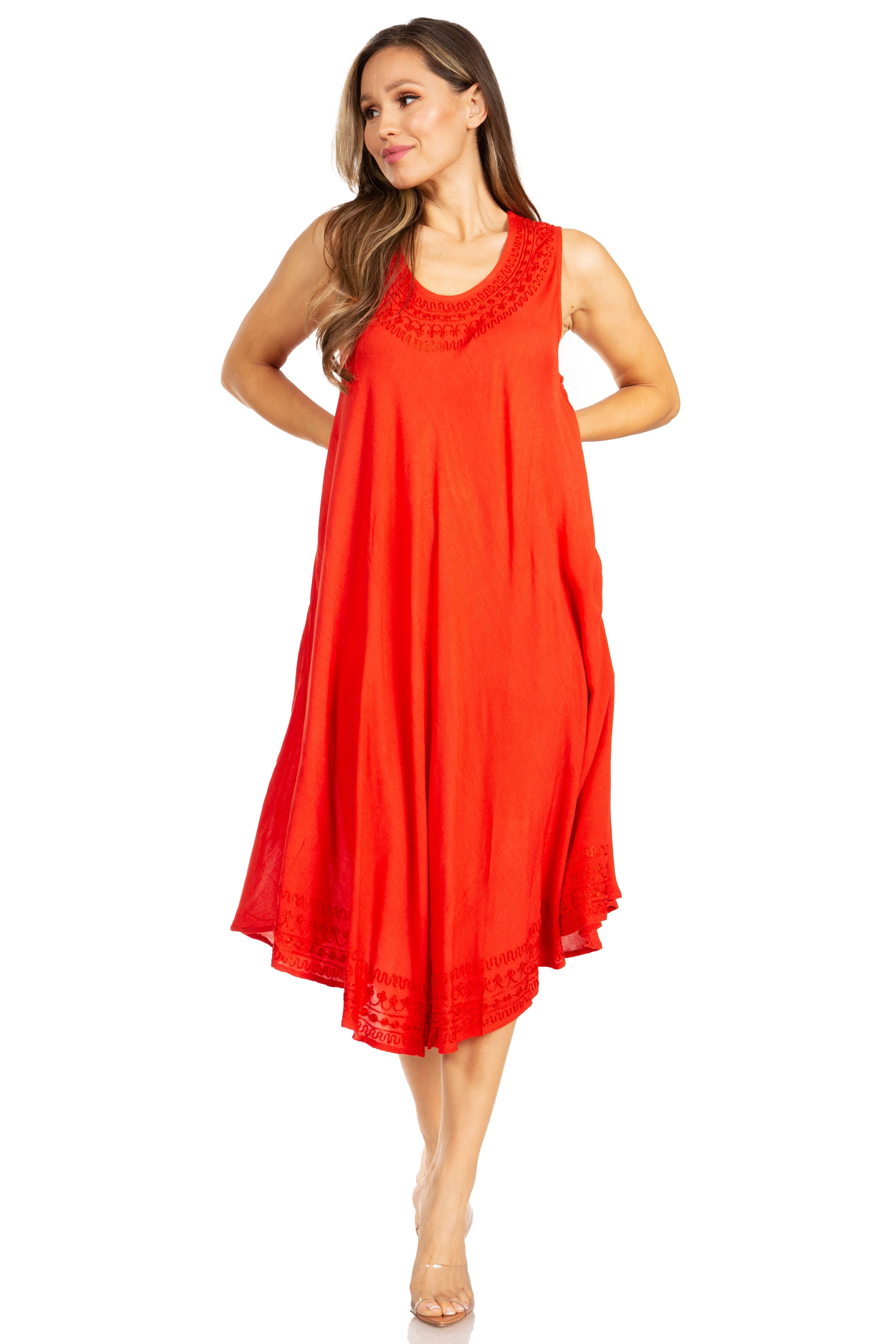 Woman wearing a red dress on a white background