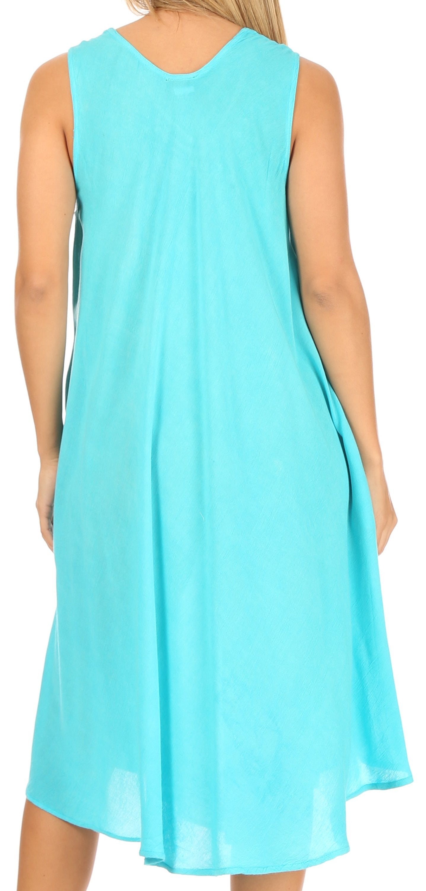 Light blue sleeveless dress worn by a person on a white background