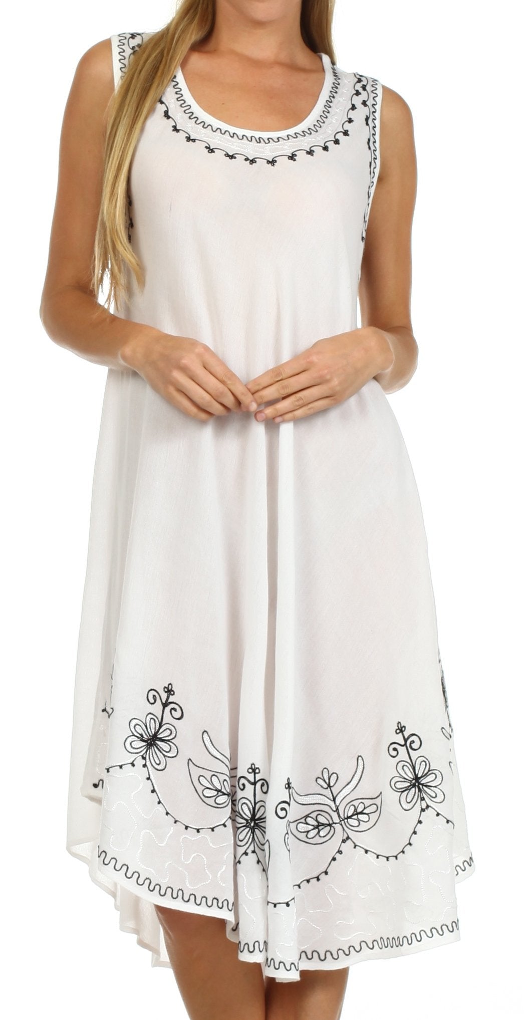 White dress with black embroidery on a white background