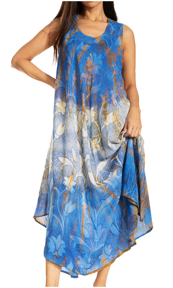 Blue floral dress with a white background