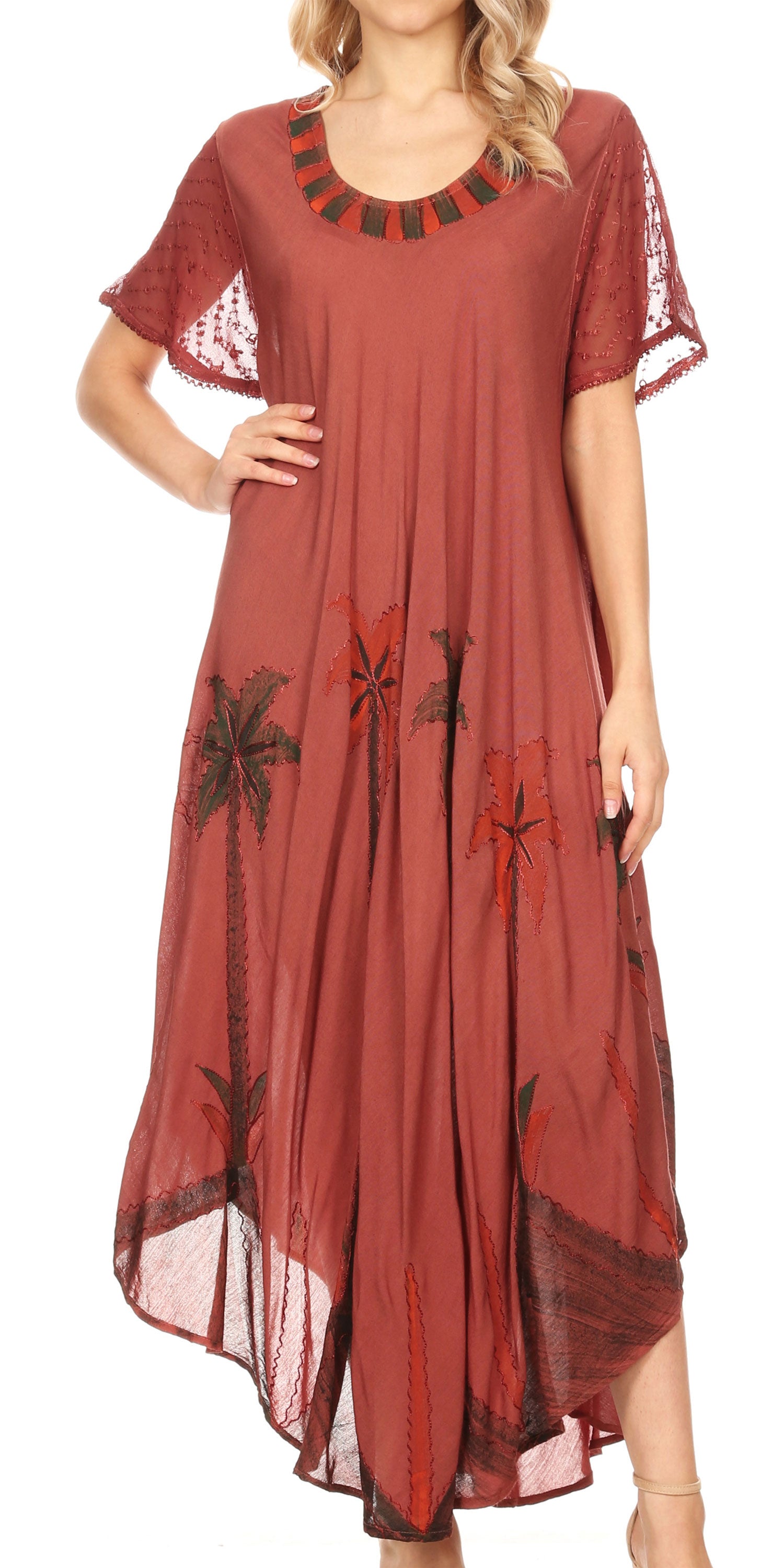 Red dress with black patterns on a white background
