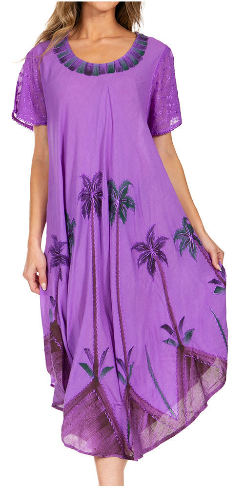 Purple dress with floral patterns on a white background