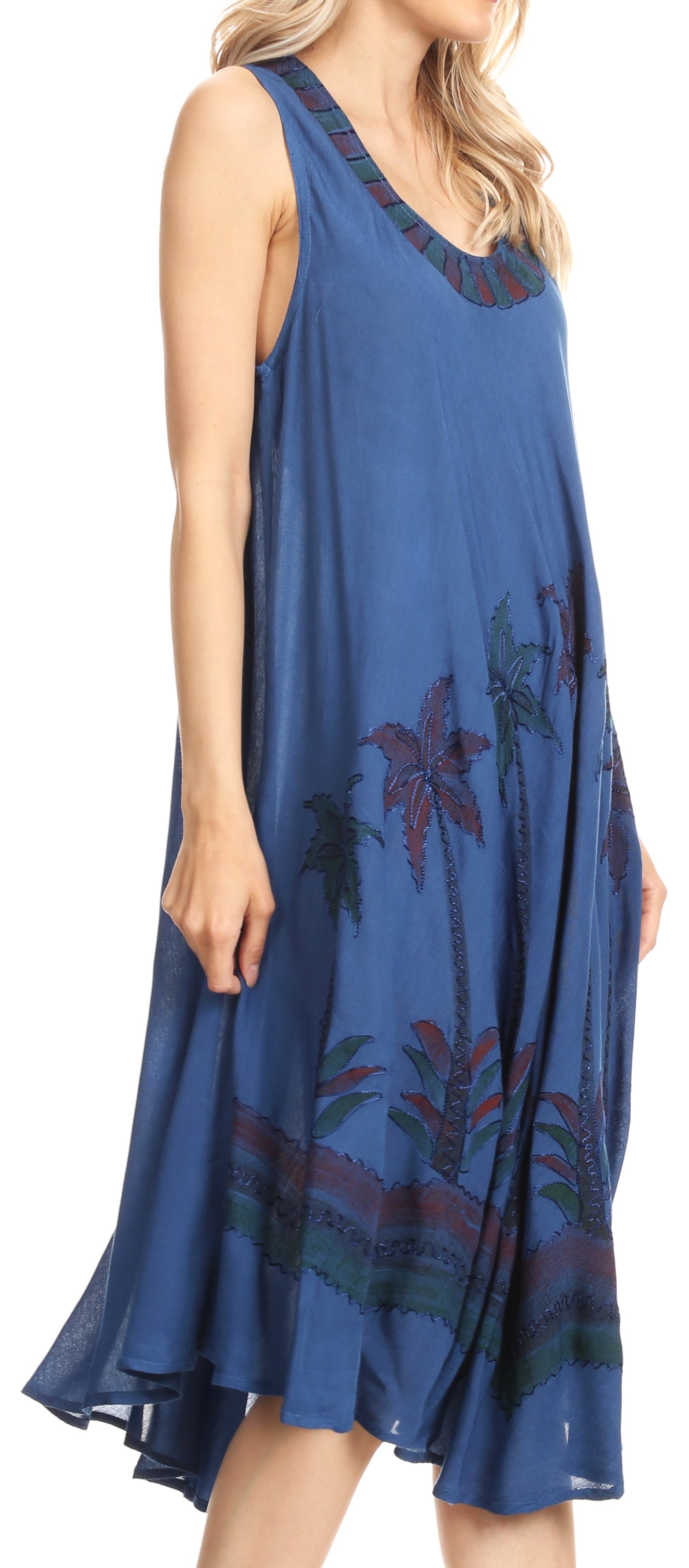 Blue dress with floral patterns on a white background