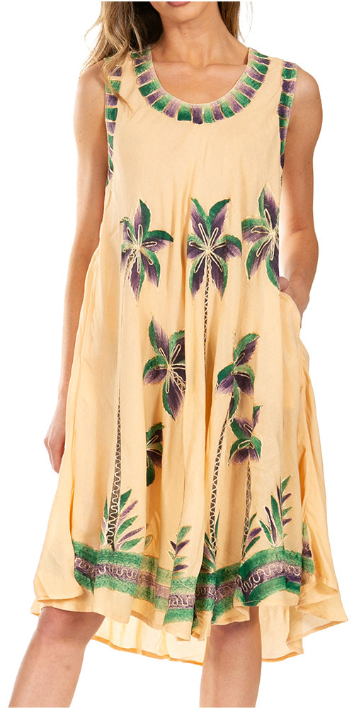 Beige dress with floral patterns on a white background