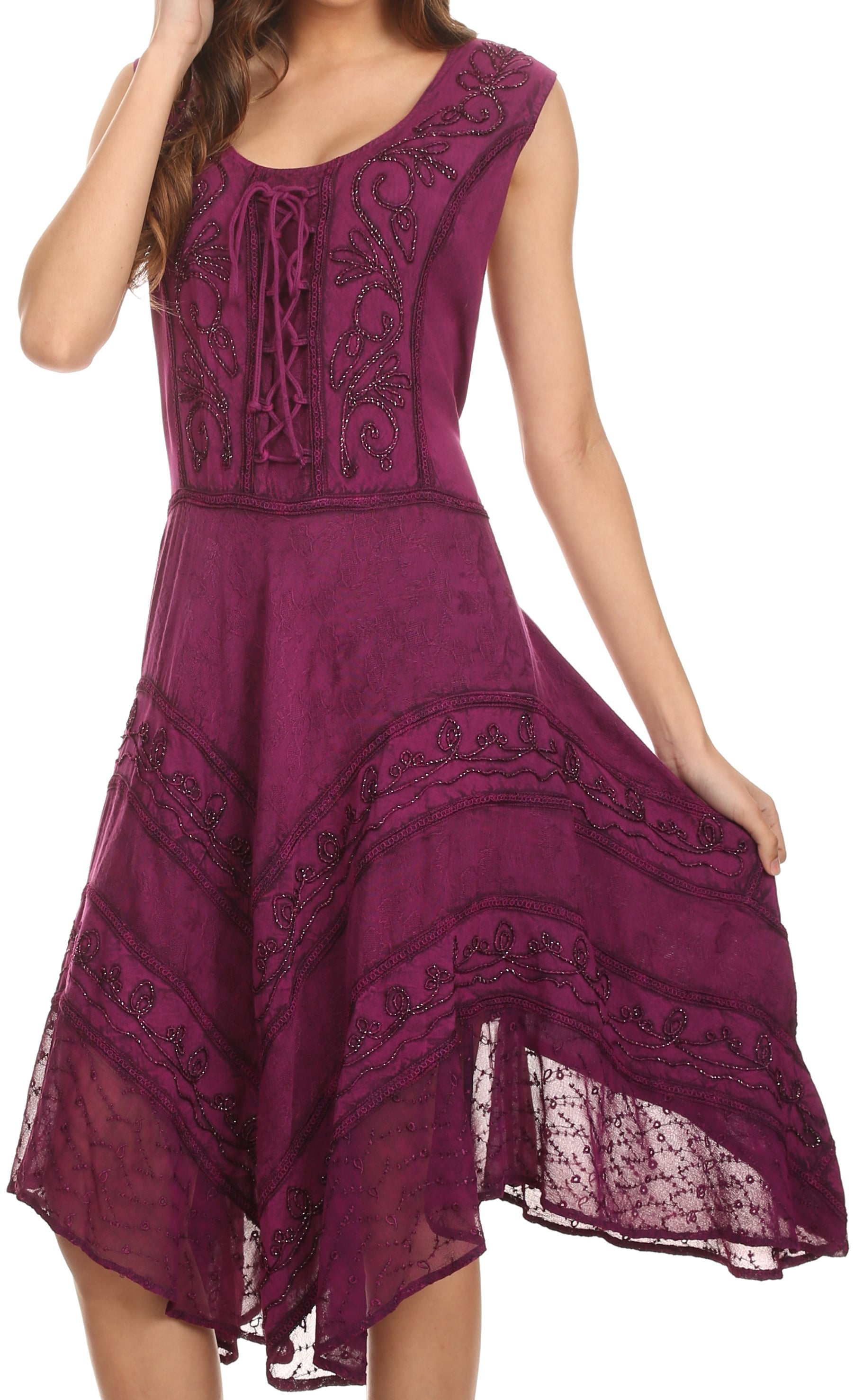 Purple lace dress on a white background
