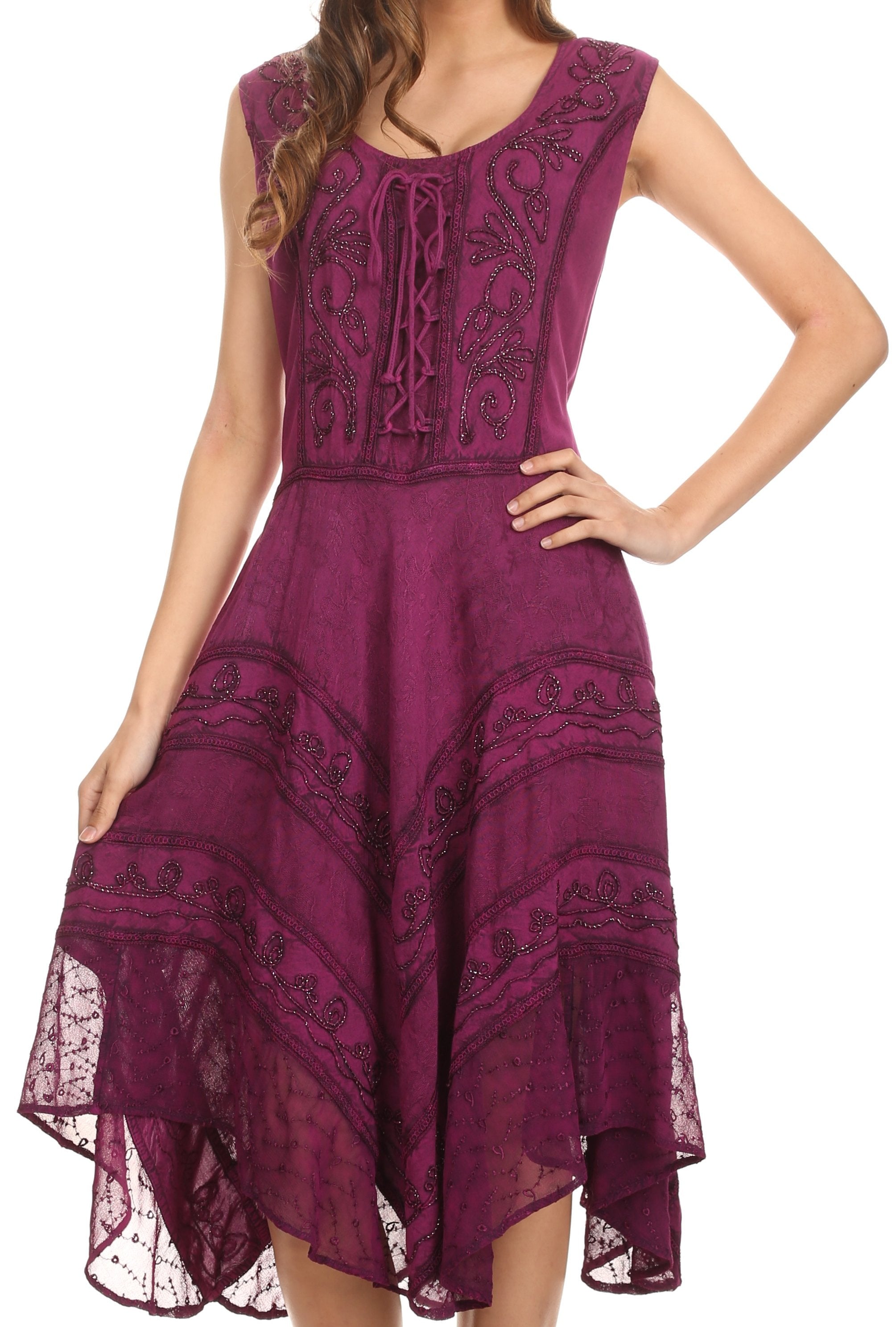 Purple dress with lace details on a white background