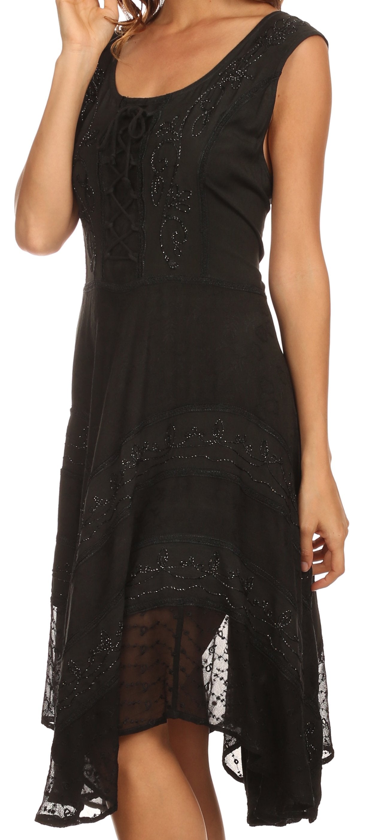Black lace dress on a white background