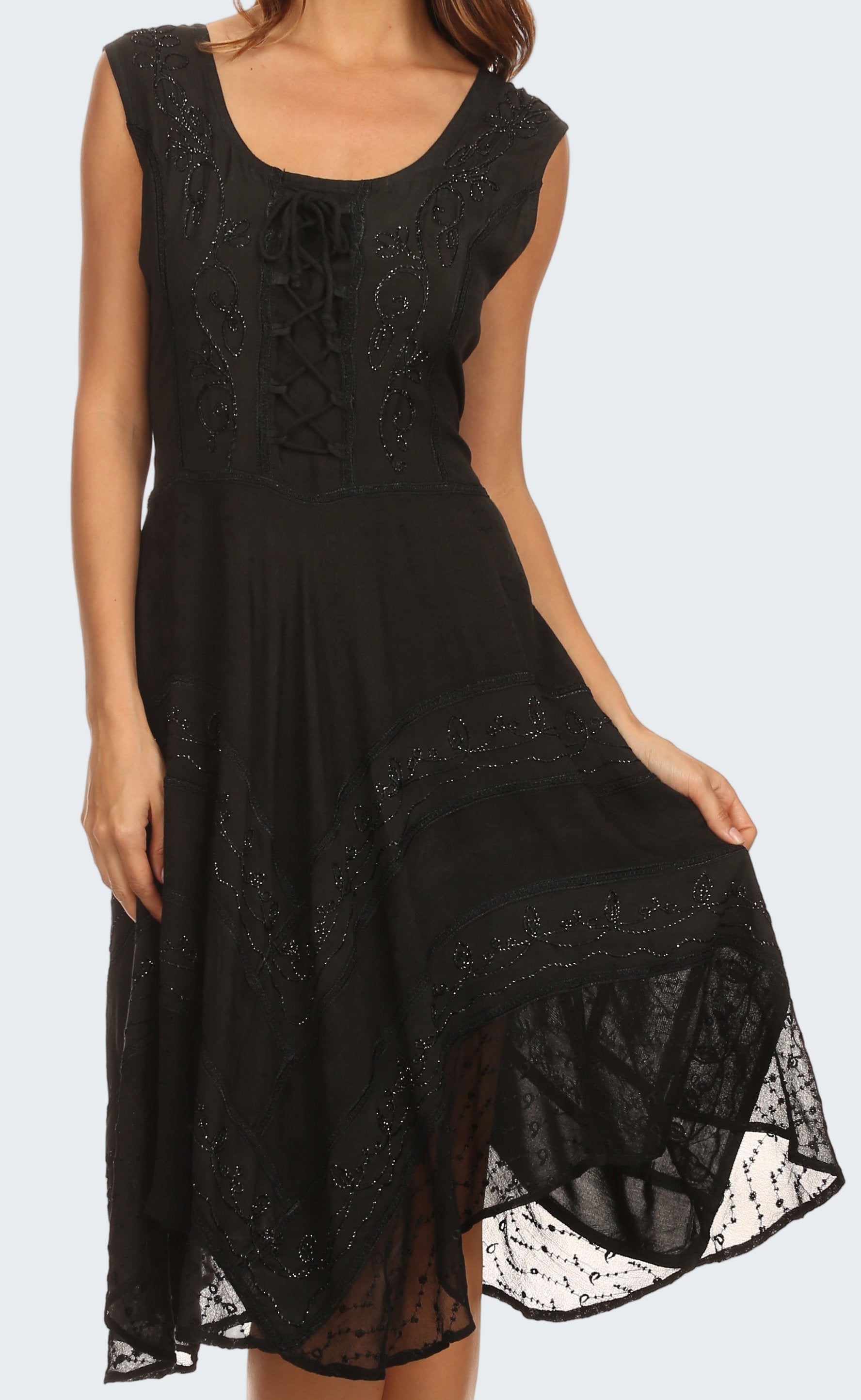 Black lace dress on a white background