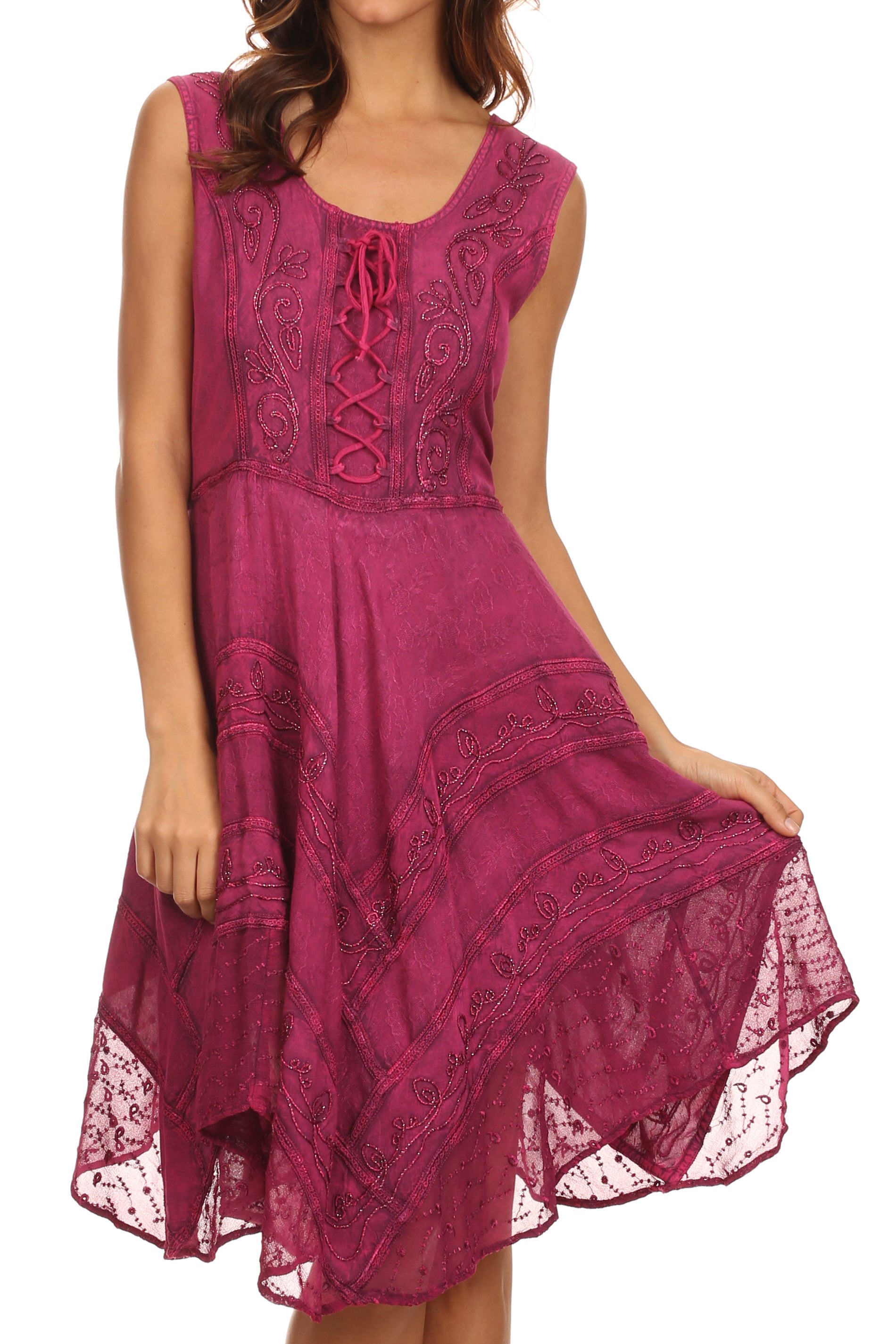 Pink lace dress with a white background