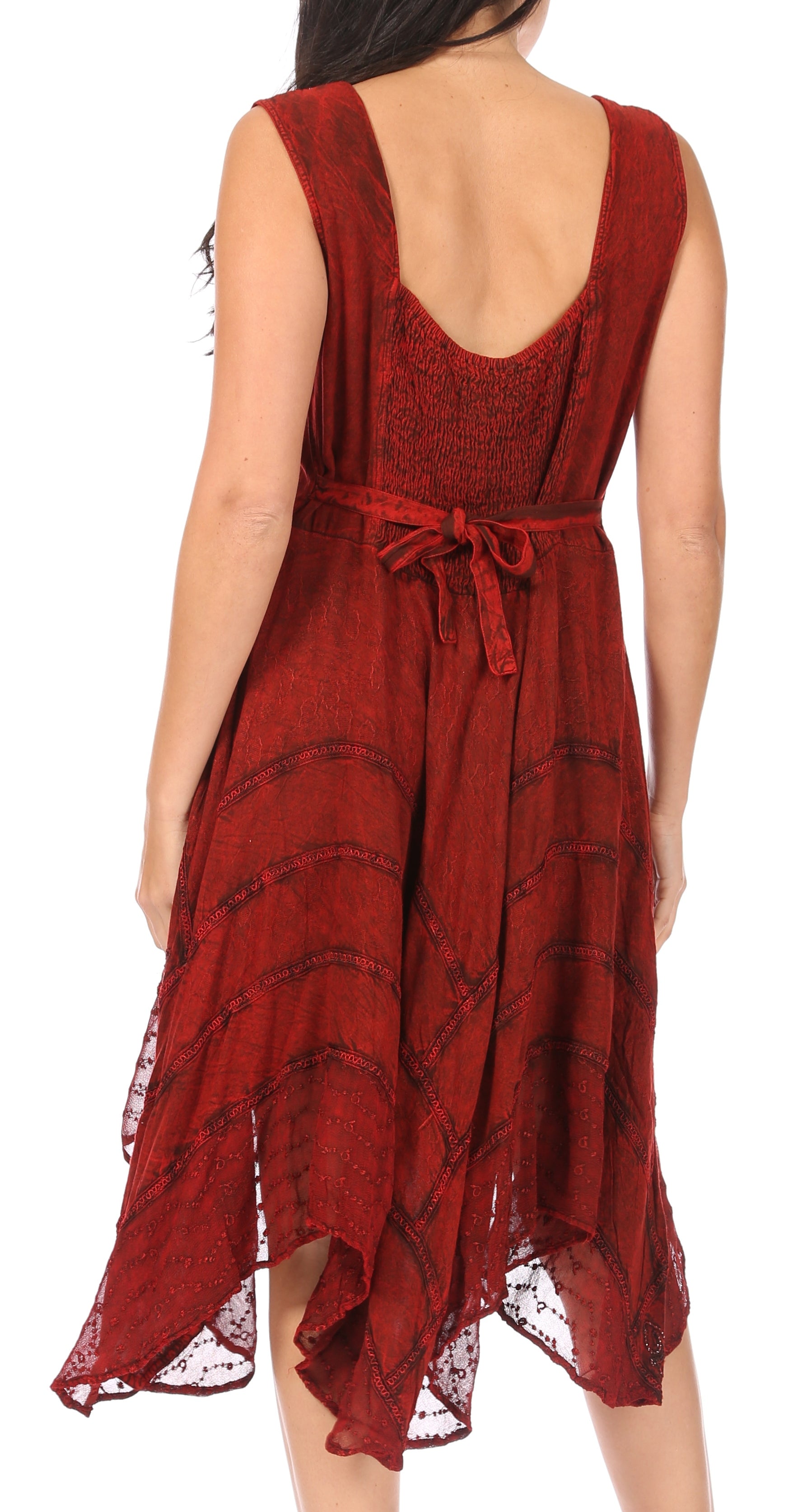 Red dress with a backless design on a white background