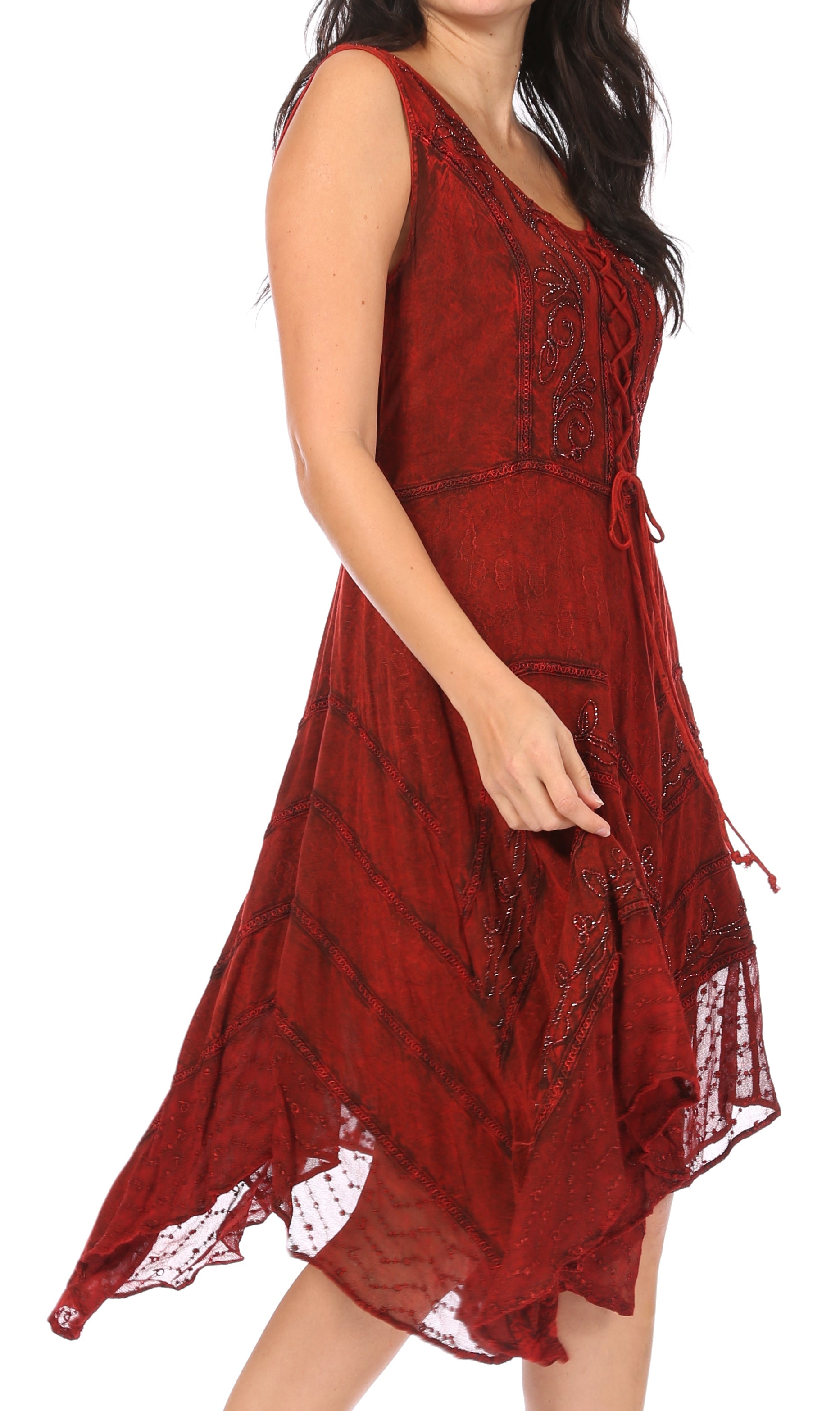 Red lace dress on a white background