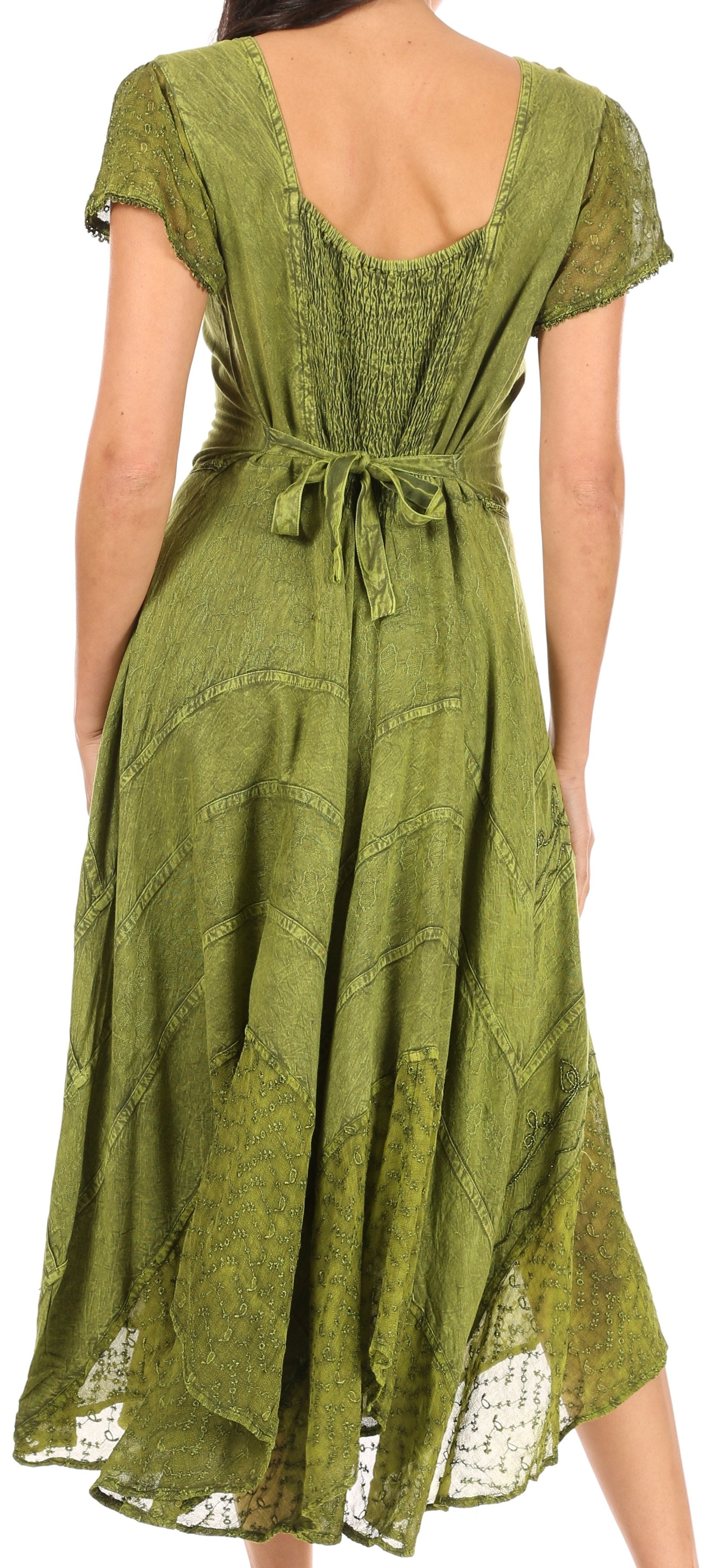 Green dress with a tie waist on a plain background