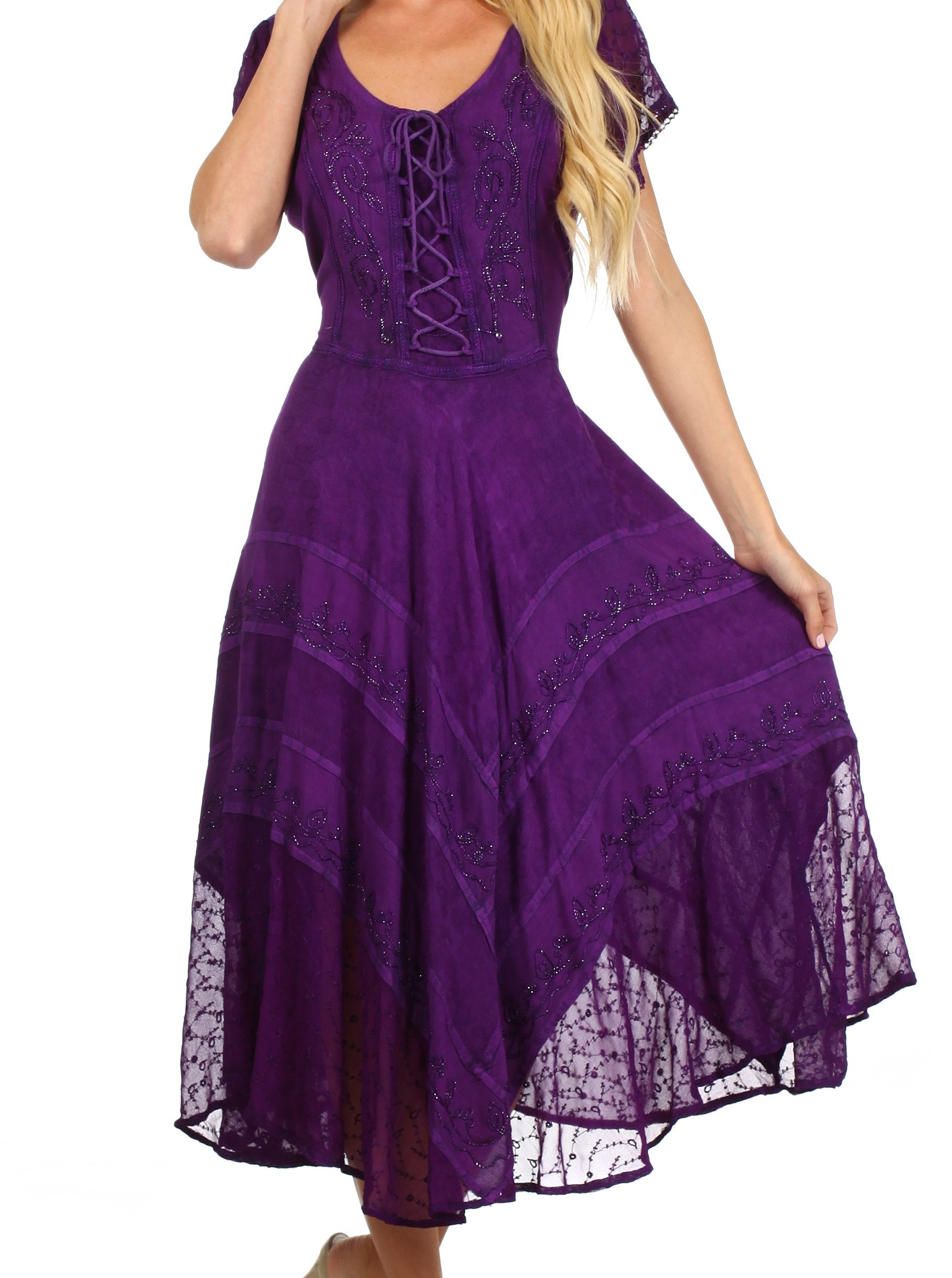 Purple lace dress on a white background