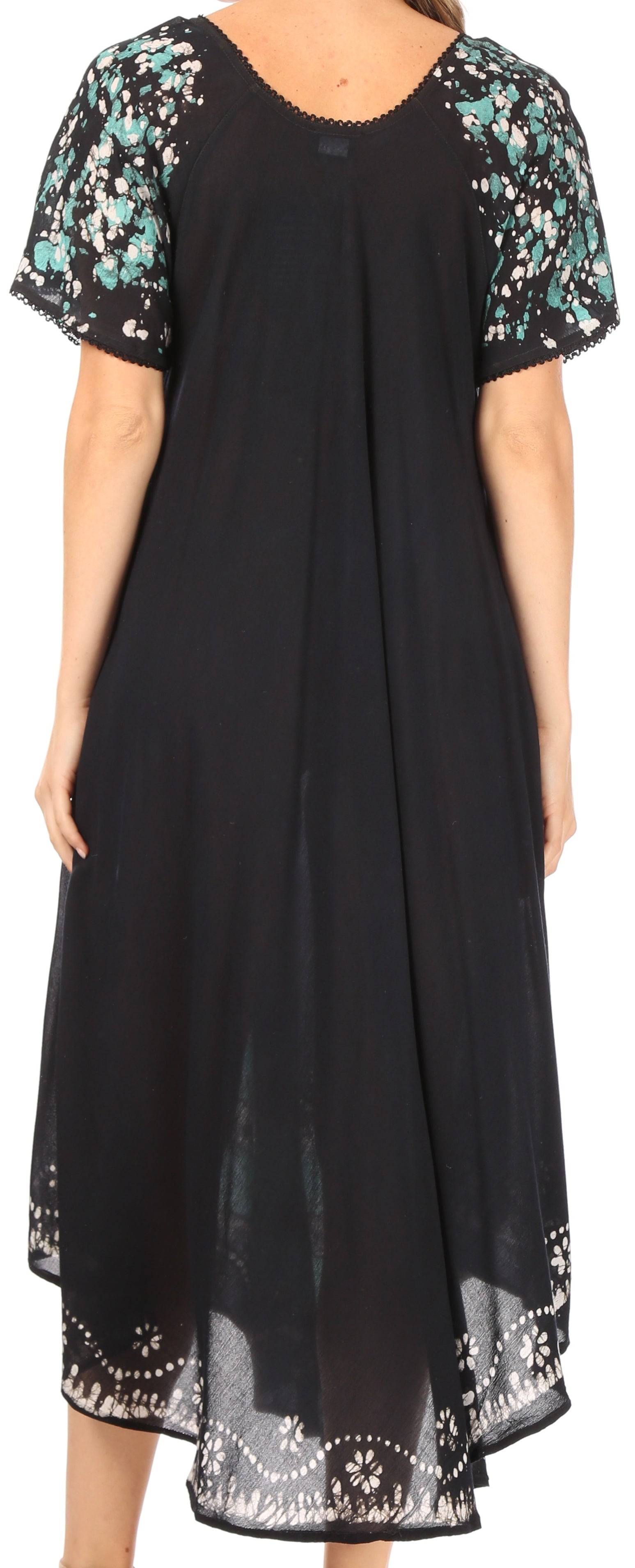 Black dress with floral embroidery on sleeves and hem