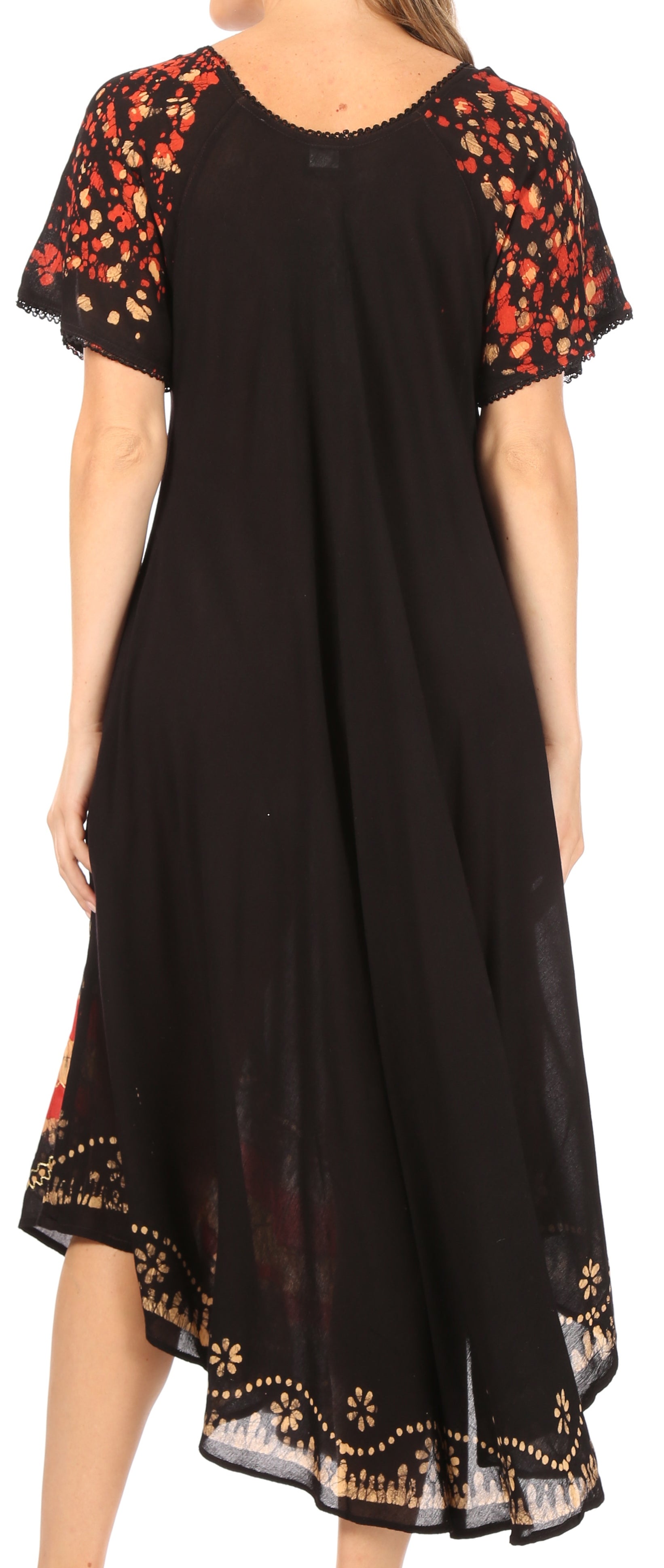 Black dress with floral sleeves and hem